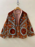Brown Soft Velvet Suzani Winter Short Jacket | Winter Handmade Jacket | Embroidered Jacket Coat | Velvet Jacket | Suzani Coat | One Size