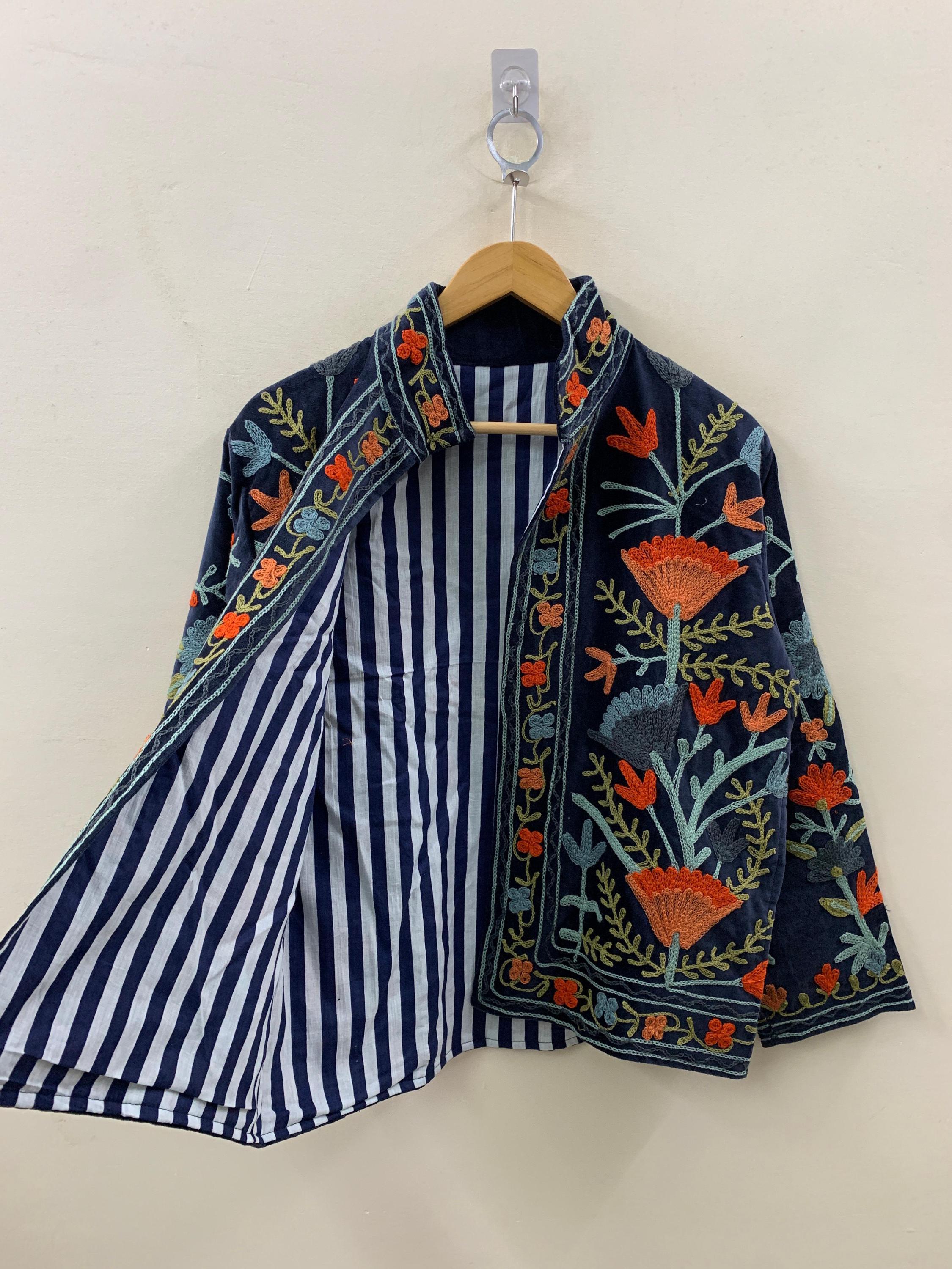 Suzani Embroidered Velvet Winter Jacket | Handmade Short Festival Coat | Ethnic Bohemian Outerwear | Winter Kimono Jacket | Gift For Wife