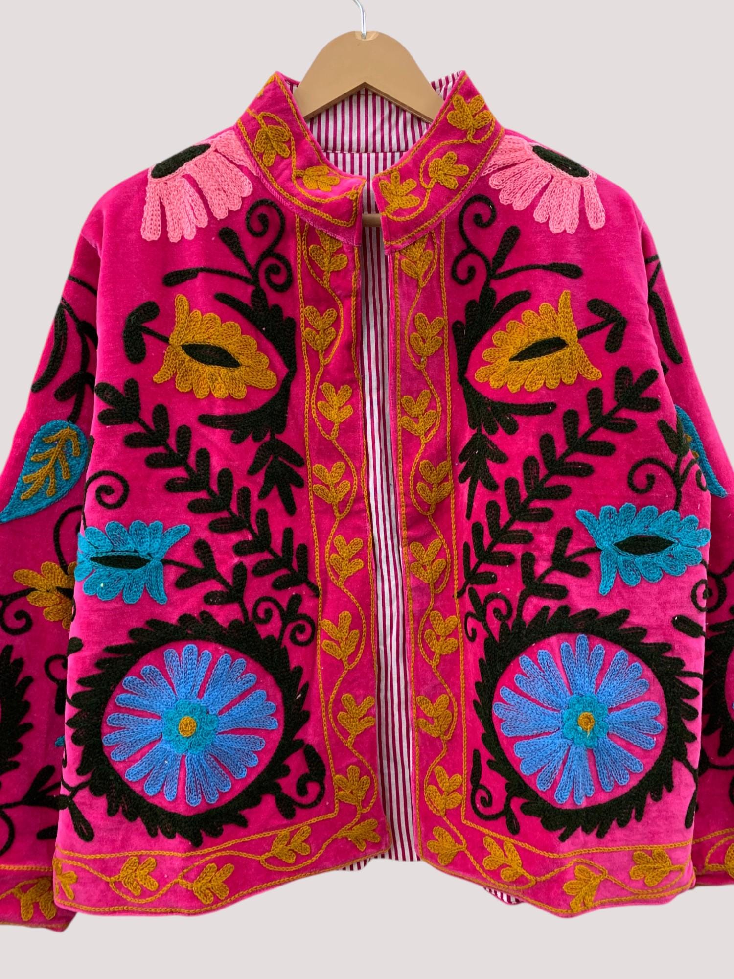 Red Suzani Velvet Short Jacket | Indian Suzani Embroidery Jacket | Winter Wear Women's Jacket | Suzani Coat | Gift For Her | Duster Jacket