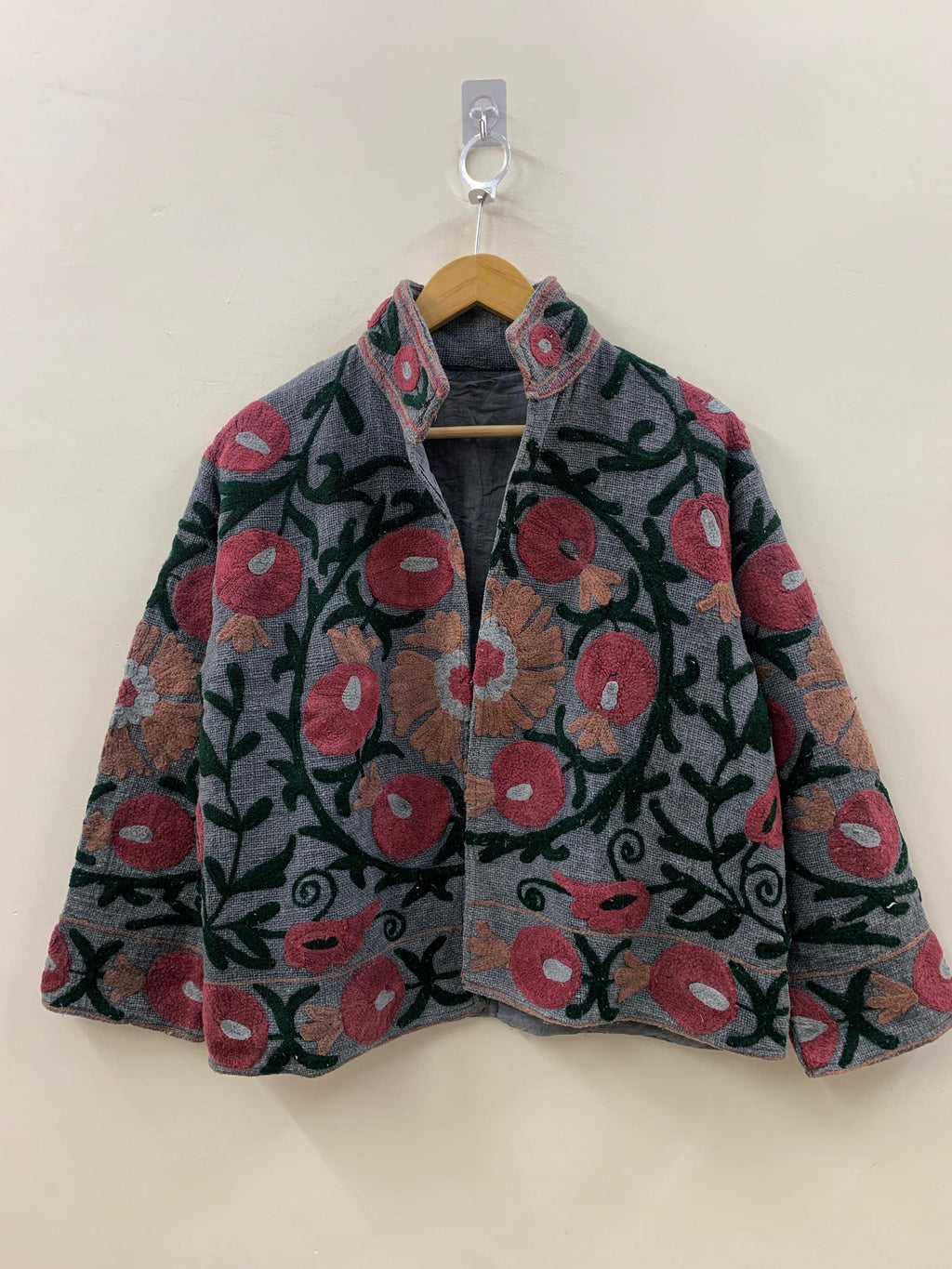 Grey TNT Fabric Suzani Jacket | Boho Coat| Gift For Her| Suzani Embroidery Jacket | Winter Wear Coat | Women's Coat | Suzani Short Jacket
