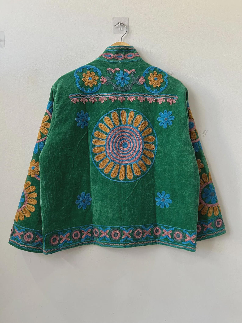 Velvet Suzani Hand Embroidered Jacket | Floral Tailored Jacket |Bomber Coat | Hippie Jacket | 70s Style Coat | Gift For Her |Winter Coat