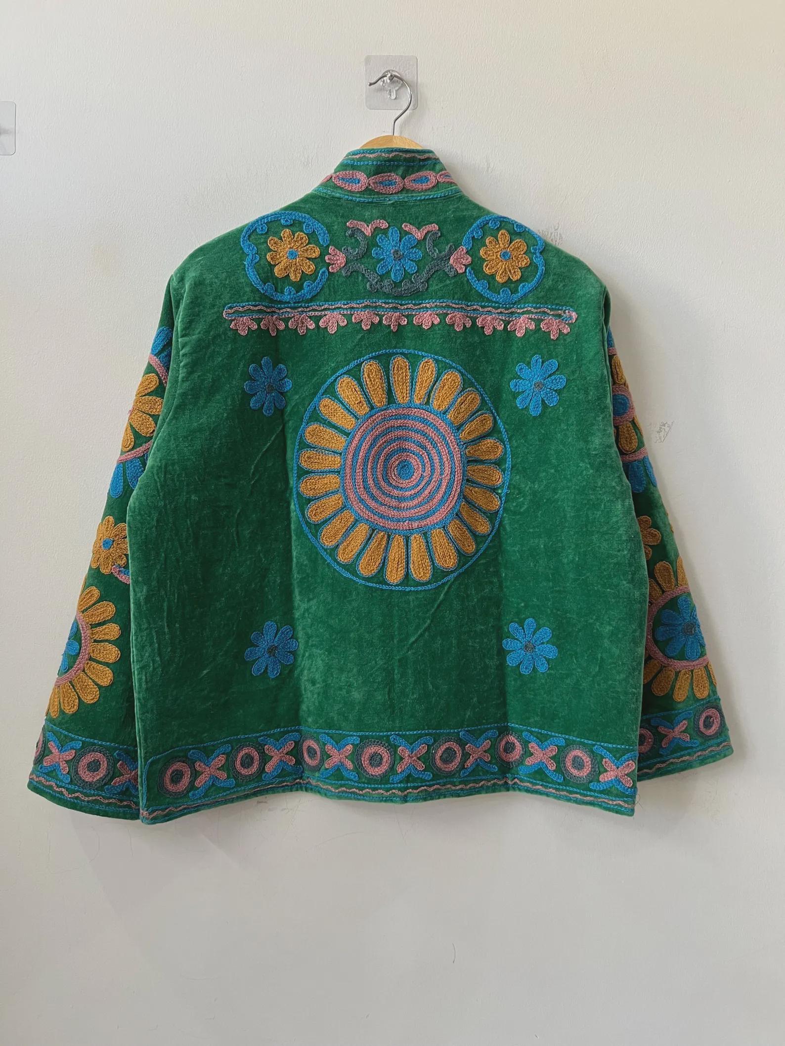 Velvet Suzani Hand Embroidered Jacket | Floral Tailored Jacket |Bomber Coat | Hippie Jacket | 70s Style Coat | Gift For Her |Winter Coat
