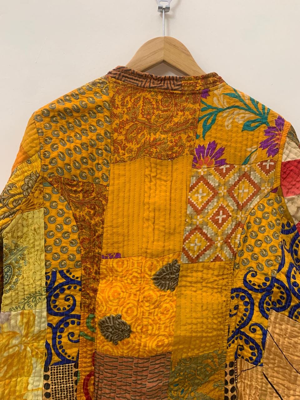 Boho Mustard Silk Quilted Patchwork Jacket | Style Wearable Art | Statement Layer Jacket | Kantha Coat | Short Jacket | Winter Wear Jacket
