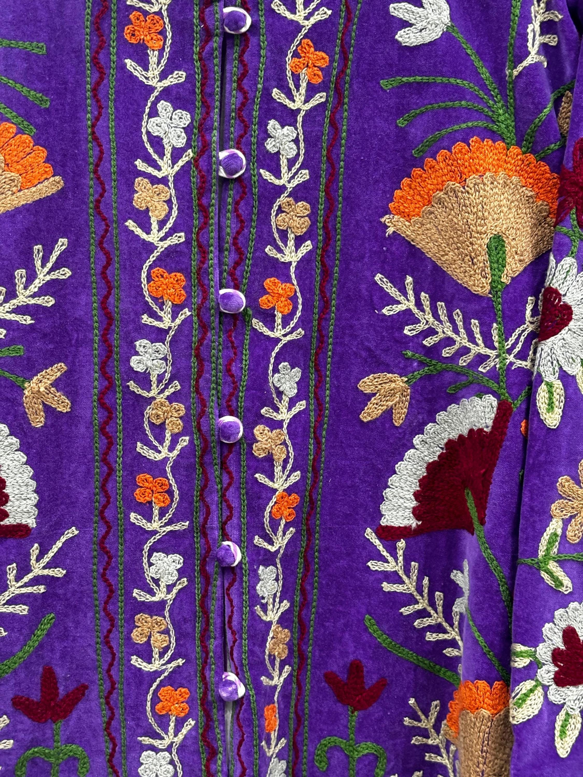 Purple Suzani Embroidery Jacket Batton Coat, Winter Suzani Jacket, Velvet Kimono Coat, Suzani Coat, Outerwear, Travel Jacket, Gift For Her