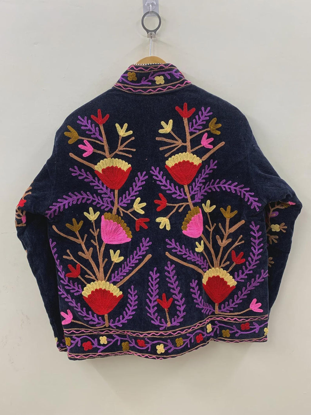 Embroidered Velvet Suzani Winter Jacket | Indian Boho Style Coat | Spring Bomber Jacket | Gift For Her | Suzani Outerwear | Duster Jacket