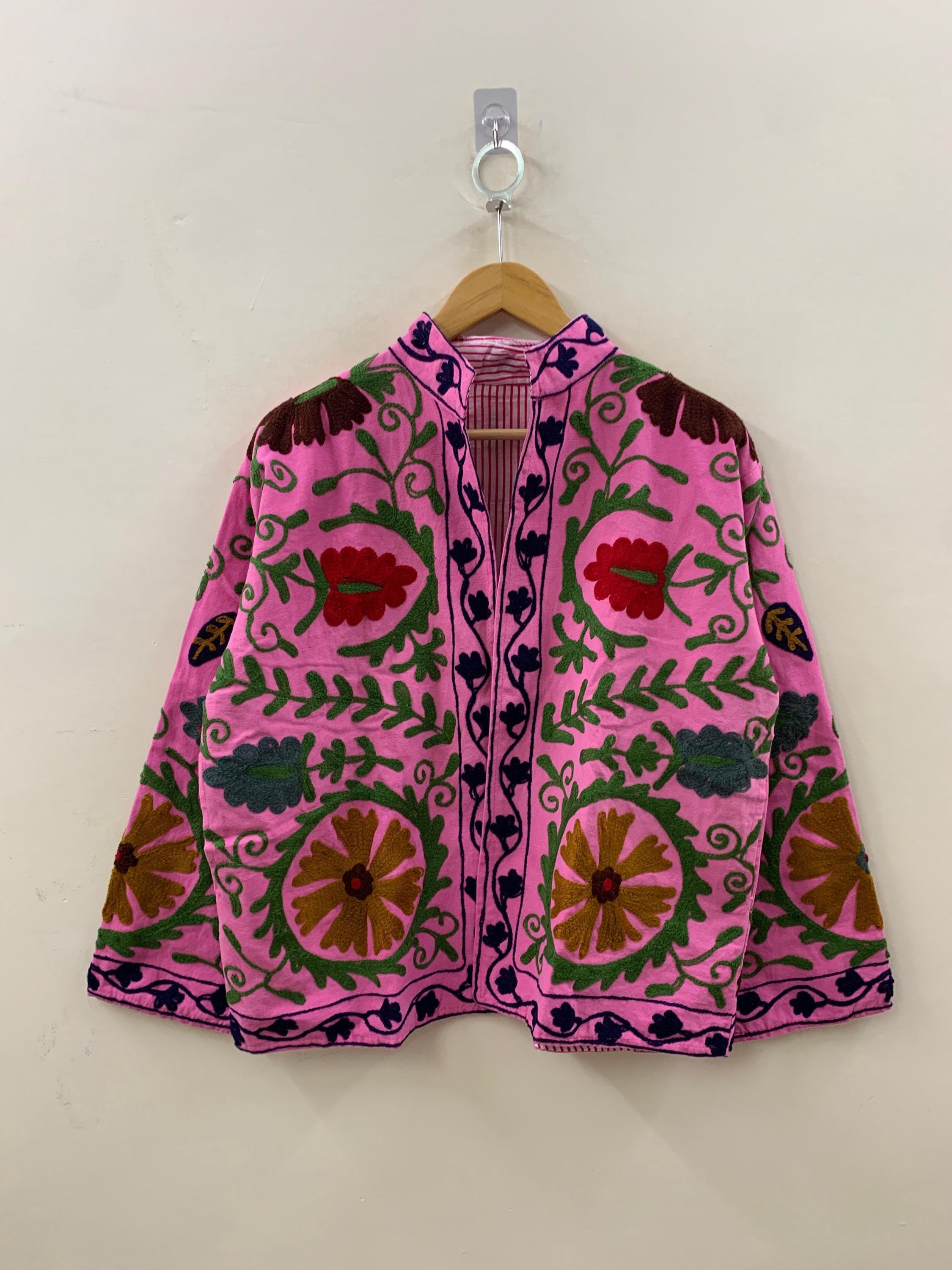 Boho Cotton Suzani Short Jacket – Embroidered Vintage Coat – Tribal Festival Kimono Jacket | Gift For Her | Duster Jacket | Bomber Chic Coat