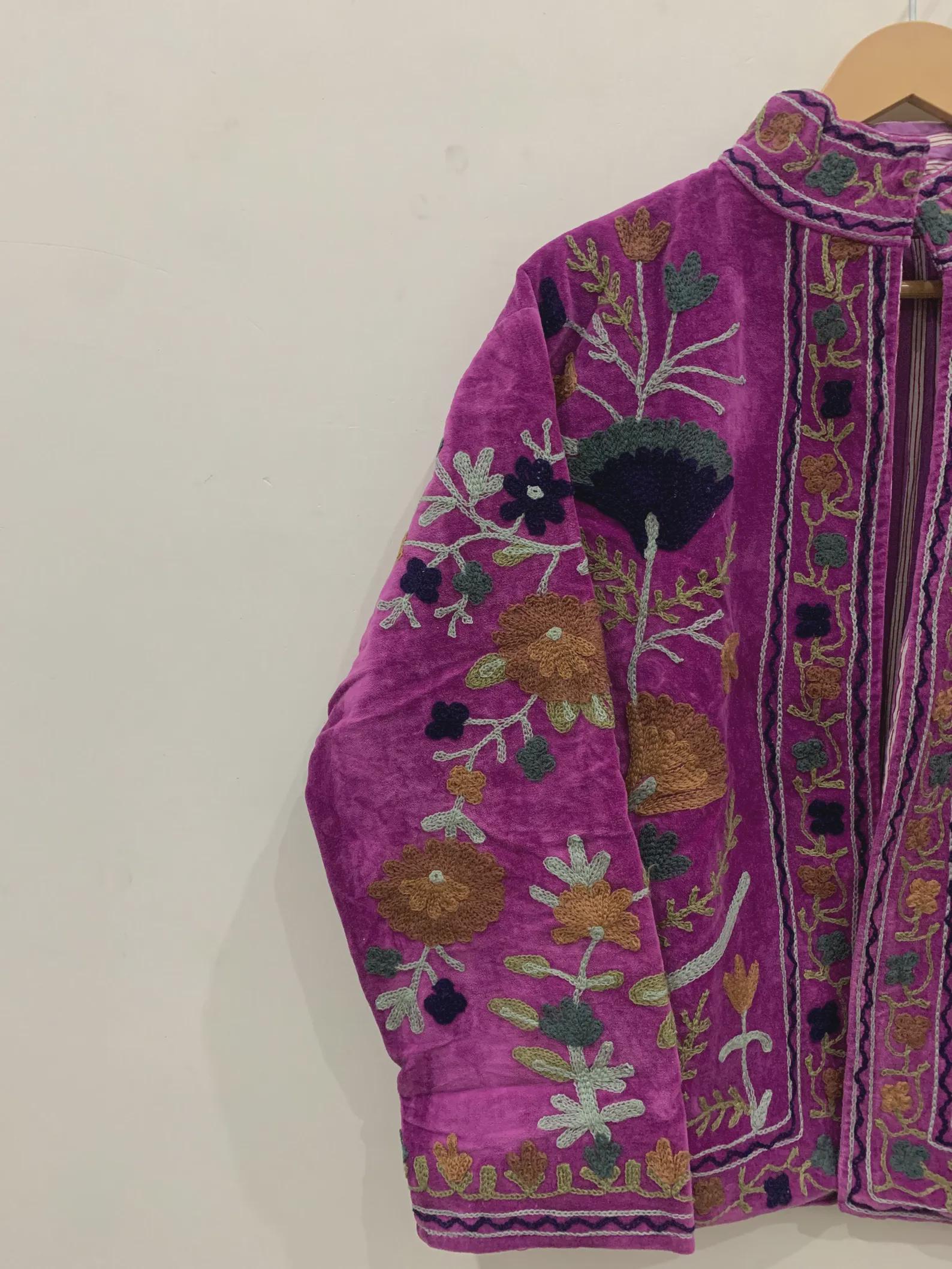 Purple Floral Suzani Embroidered Short Jacket | Suzani Bomber Women's Jacket | Embroidery Short Coat | Boho Jacket Coat | Gift For Her