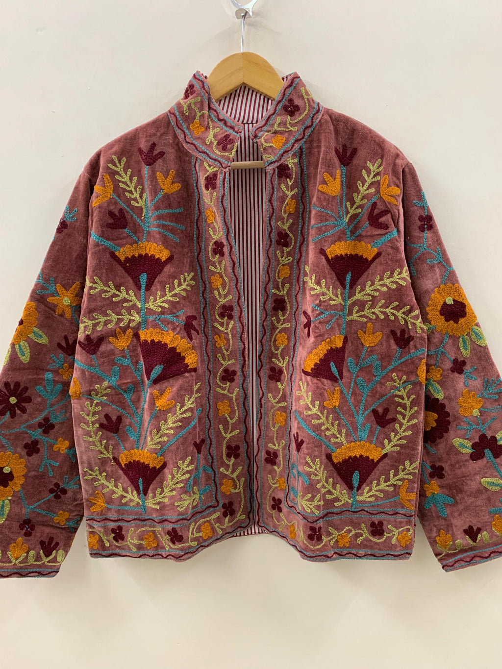 Suzani Embroidered Velvet Winter Jacket | Handmade Short Festival Coat | Ethnic Bohemian Outerwear | Winter Kimono Jacket | Gift For Wife