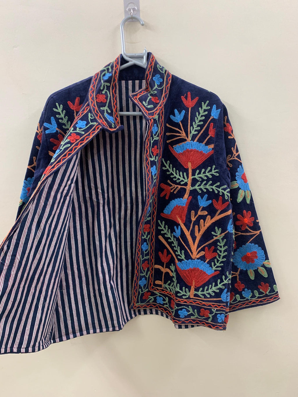 Boho Suzani Velvet Coat | Embroidered Short Jacket Women | Vintage Ethnic Outerwear | Cropped Coat | Winter Wear Outerwear | Gift For Her