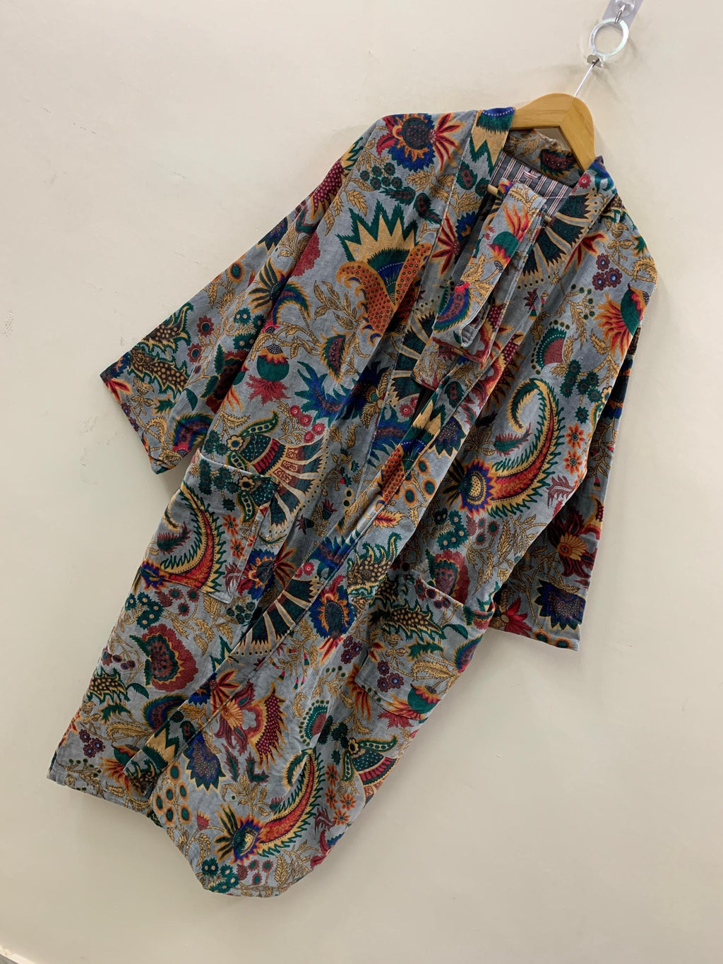 Velvet Kimono Robe Boho Style | Paisley Floral Print Lounge Wear | Dressing Gown | Women’s Bohemian Robe | Festival Outfit | Gift for Her