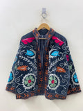 Vintage Suzani Velvet Jacket |Embroidered Ethnic Coat Women |Winter Warm Short Jacket | Kimono Style Coat | Gift for Her | Festival Clothing