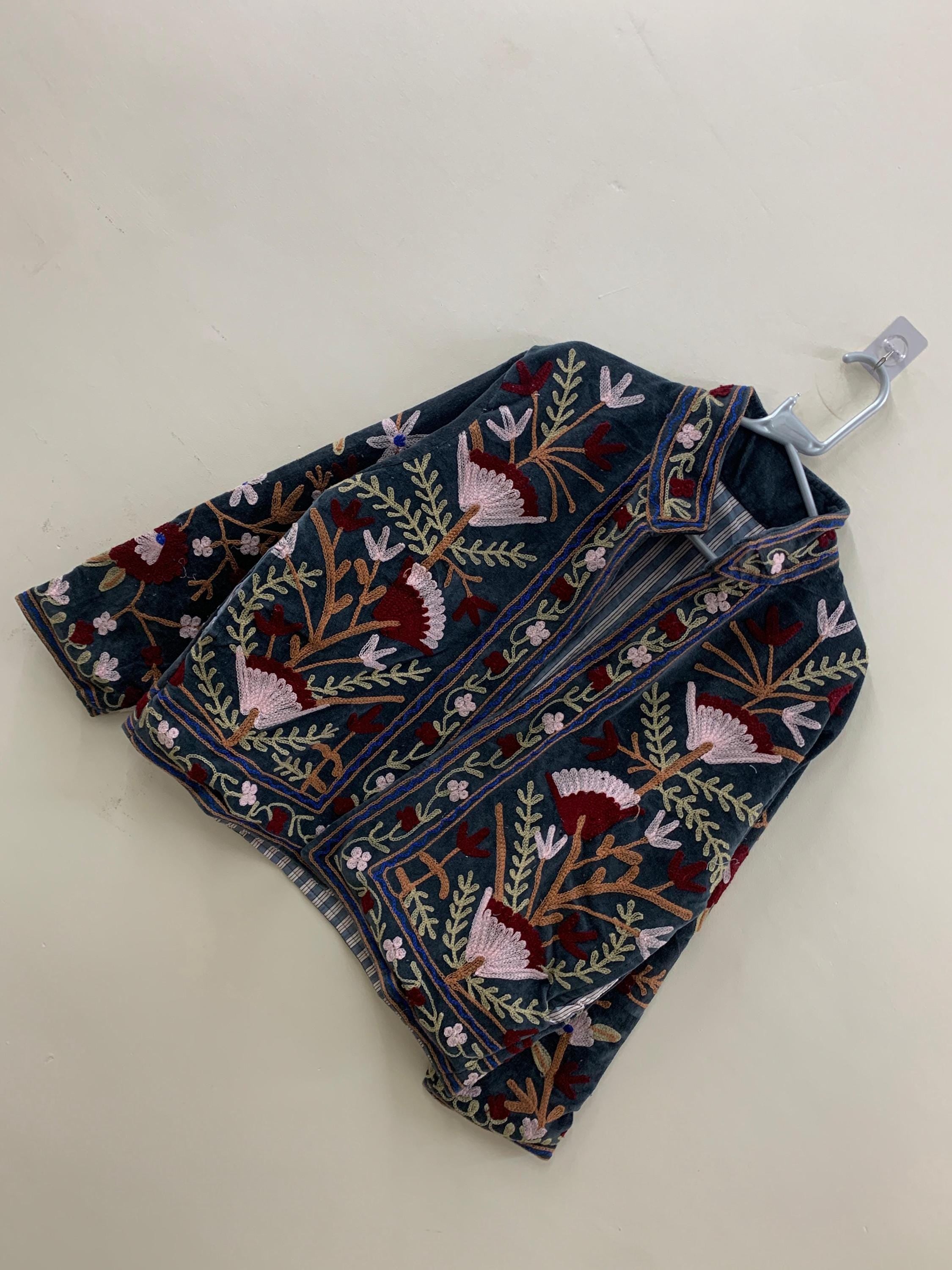 Boho Suzani Velvet Short Jacket – Boho Embroidered Coat- Winter Coat - Uzbek Travel Jacket, Festival Jacket Style Outerwear -Street Jacket