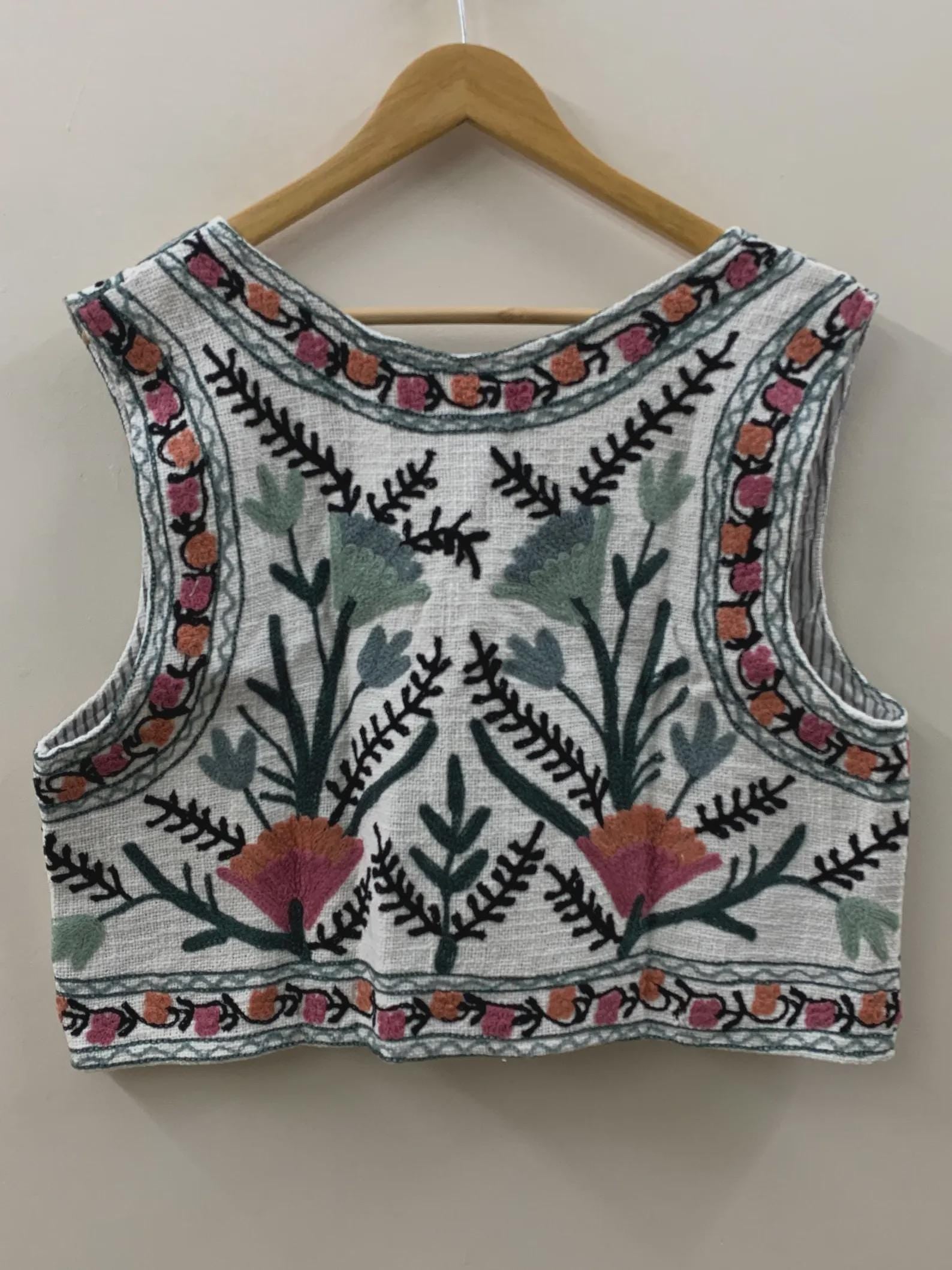 Floral Suzani Cotton Vest Top | Handmade Boho Waistcoat | Ethnic Sleeveless Jacket | Cotton Lined Festival Boho Layer Vest