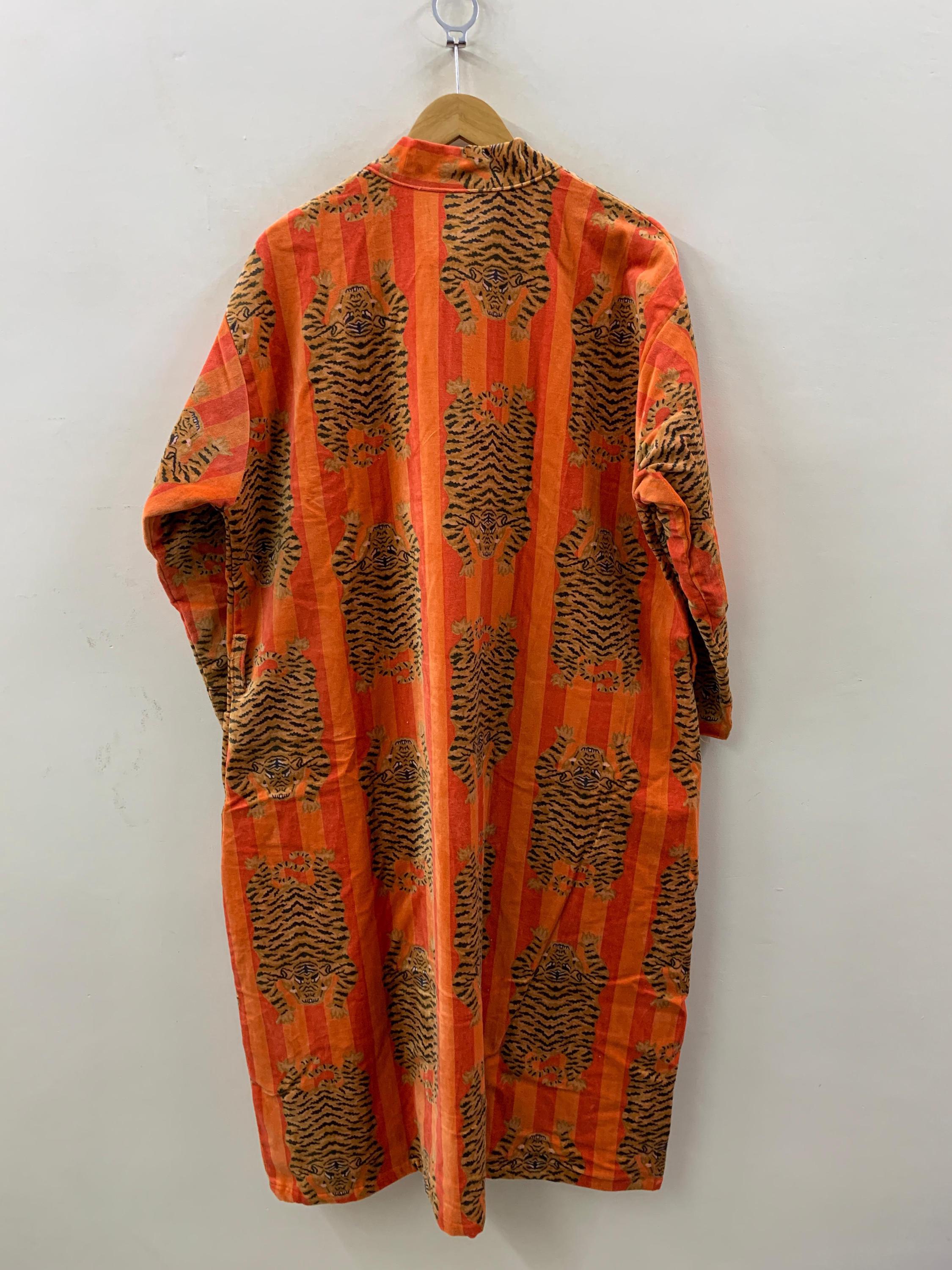 Orange Leopard Velvet Winter Kimono Robe | Bold Animal Print Loungewear | Boho Statement Robe | Warm Dressing Gown | Winter Resort Wear
