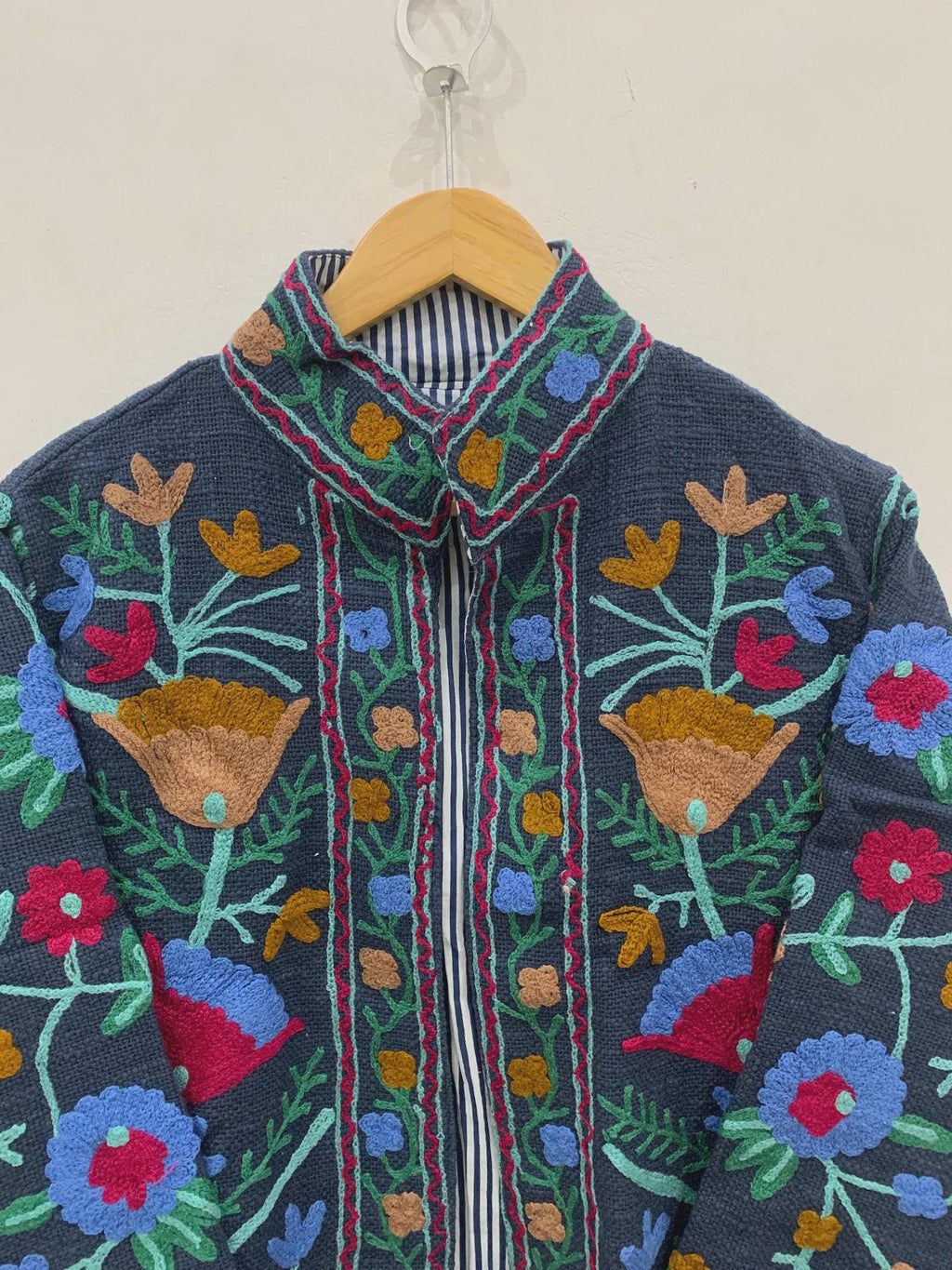 Black Floral Velvet Suzani Jacket | Embroidered Winter Short Coat | Gift For Her