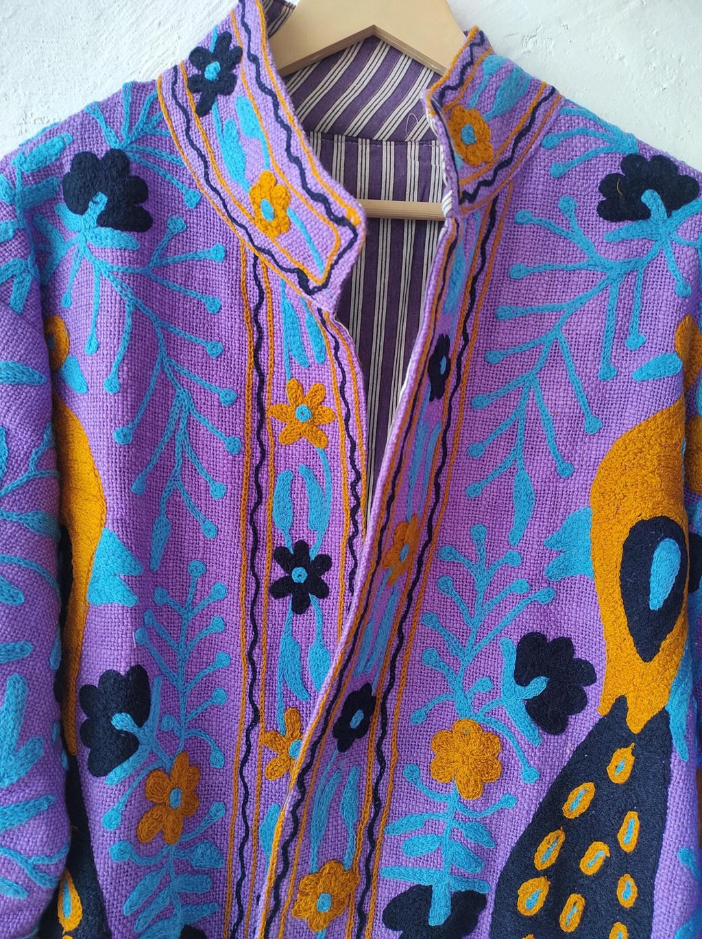 Vintage Cotton Suzani Jacket – Embroidered Peacock Floral Boho Coat