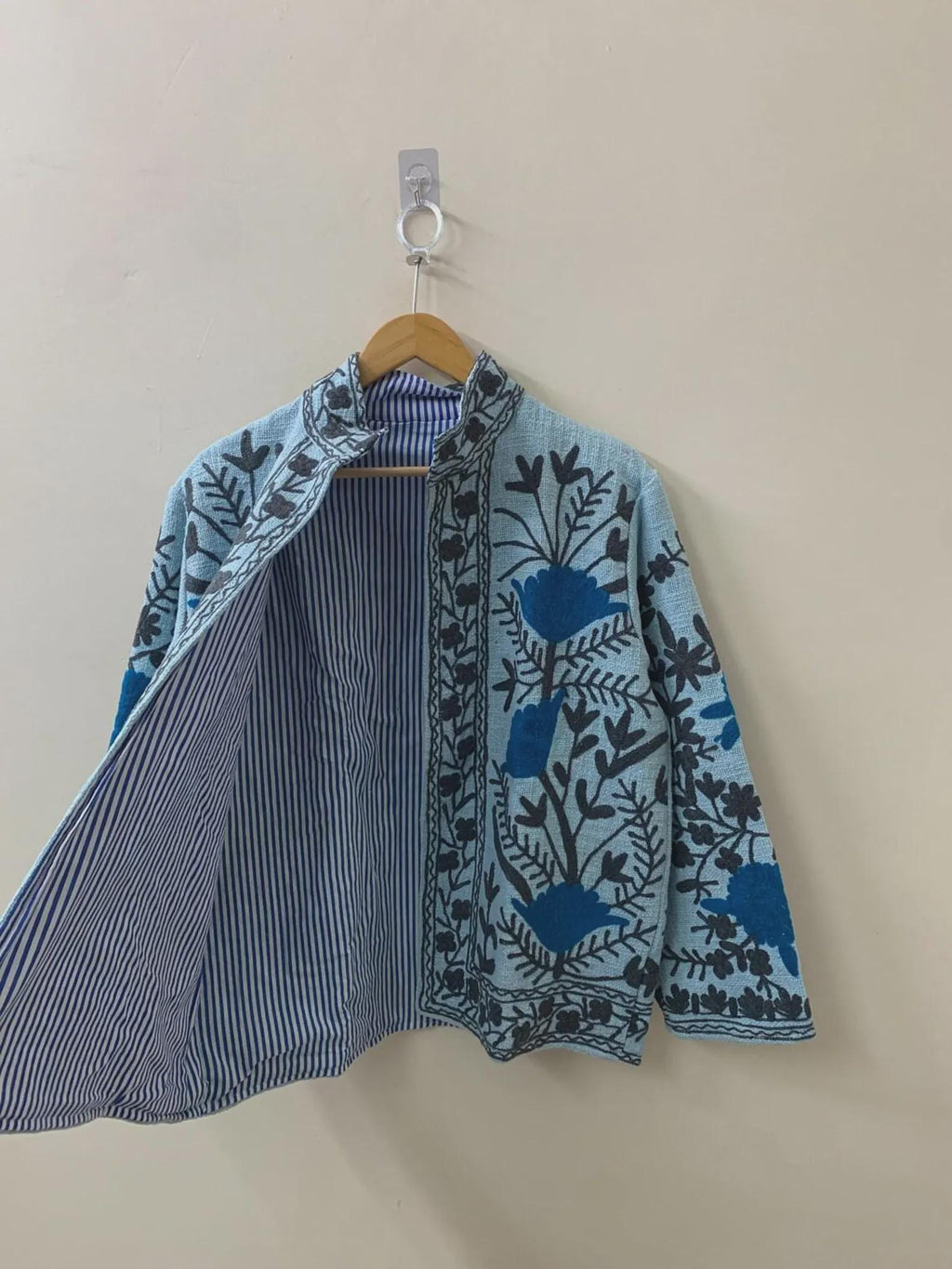Floral Velvet Suzani Jacket | Embroidered Winter Short Coat | Gift For Her