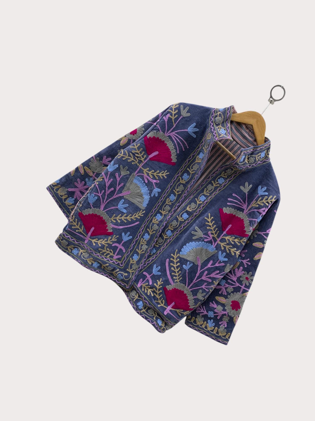 Uzbek Suzani Velvet Jacket | Hand Embroidered Floral Coat | Bohemian Festival Outerwear | Vintage Women’s Blazer