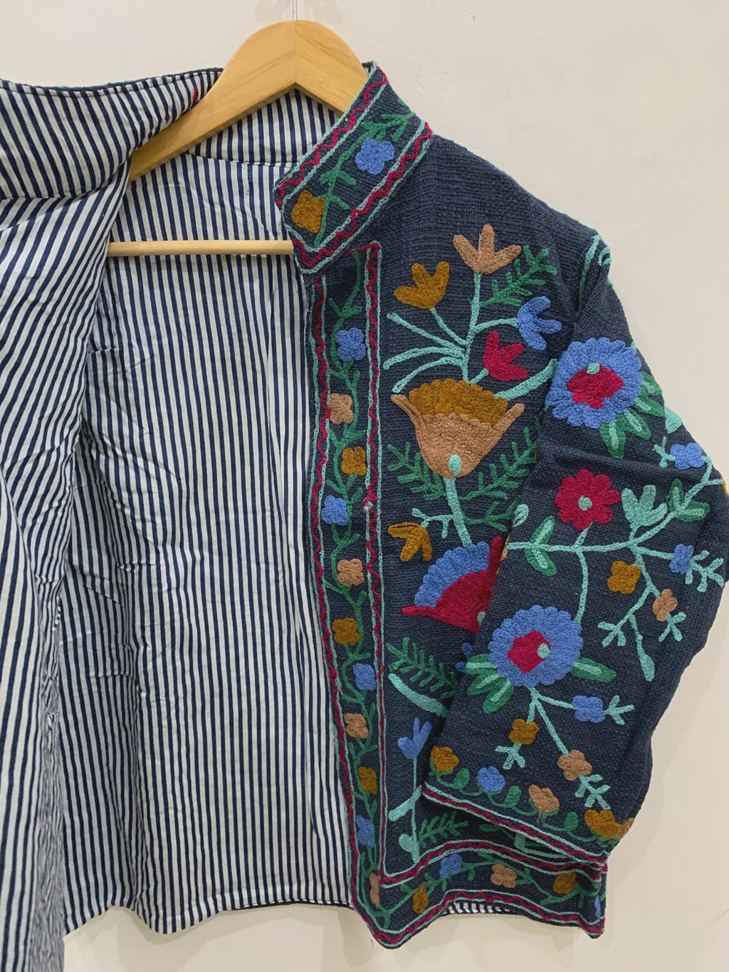 Black Floral Velvet Suzani Jacket | Embroidered Winter Short Coat | Gift For Her