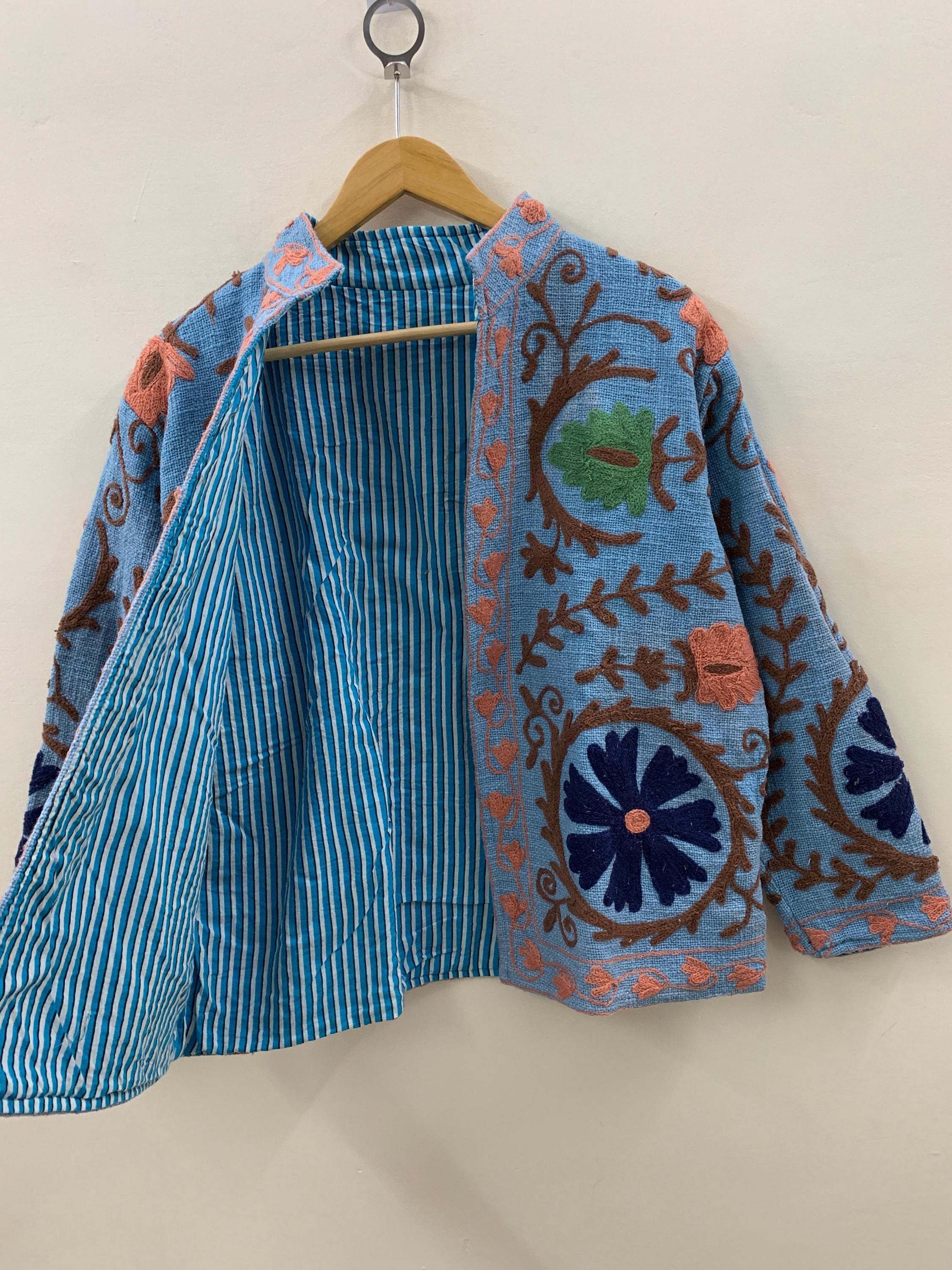 Handmade Suzani TNT Fabric Jacket | Short Boho Coat for Women | Button Closure Winter Outerwear | Stylish Spring Layer Gift