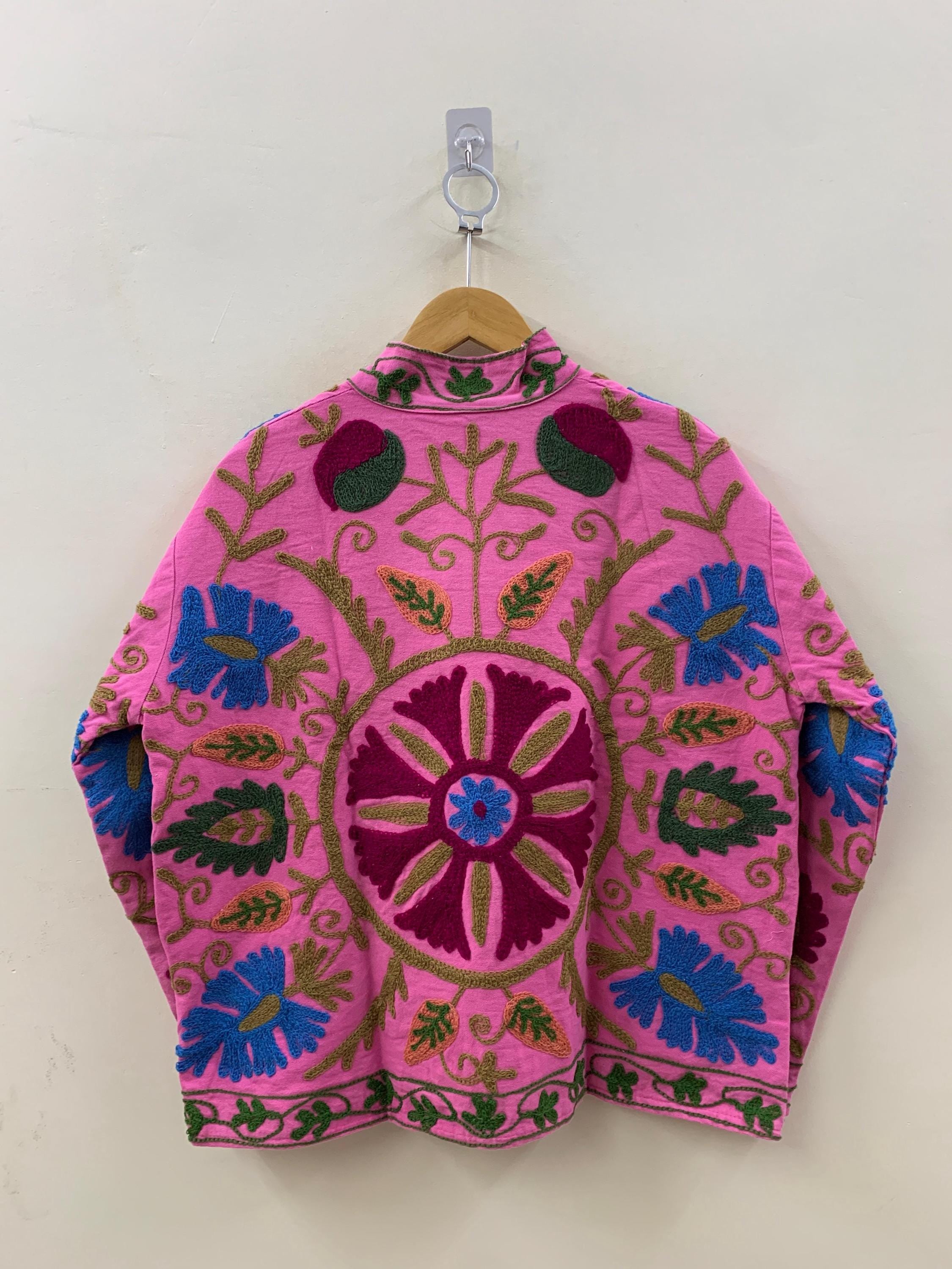 Embroidered Coat -Vintage Floral Cotton Suzani Short Jacket – Tribal Festival Kimono Jacket |Gift For Her | Duster Jacket | Bomber Chic Coat