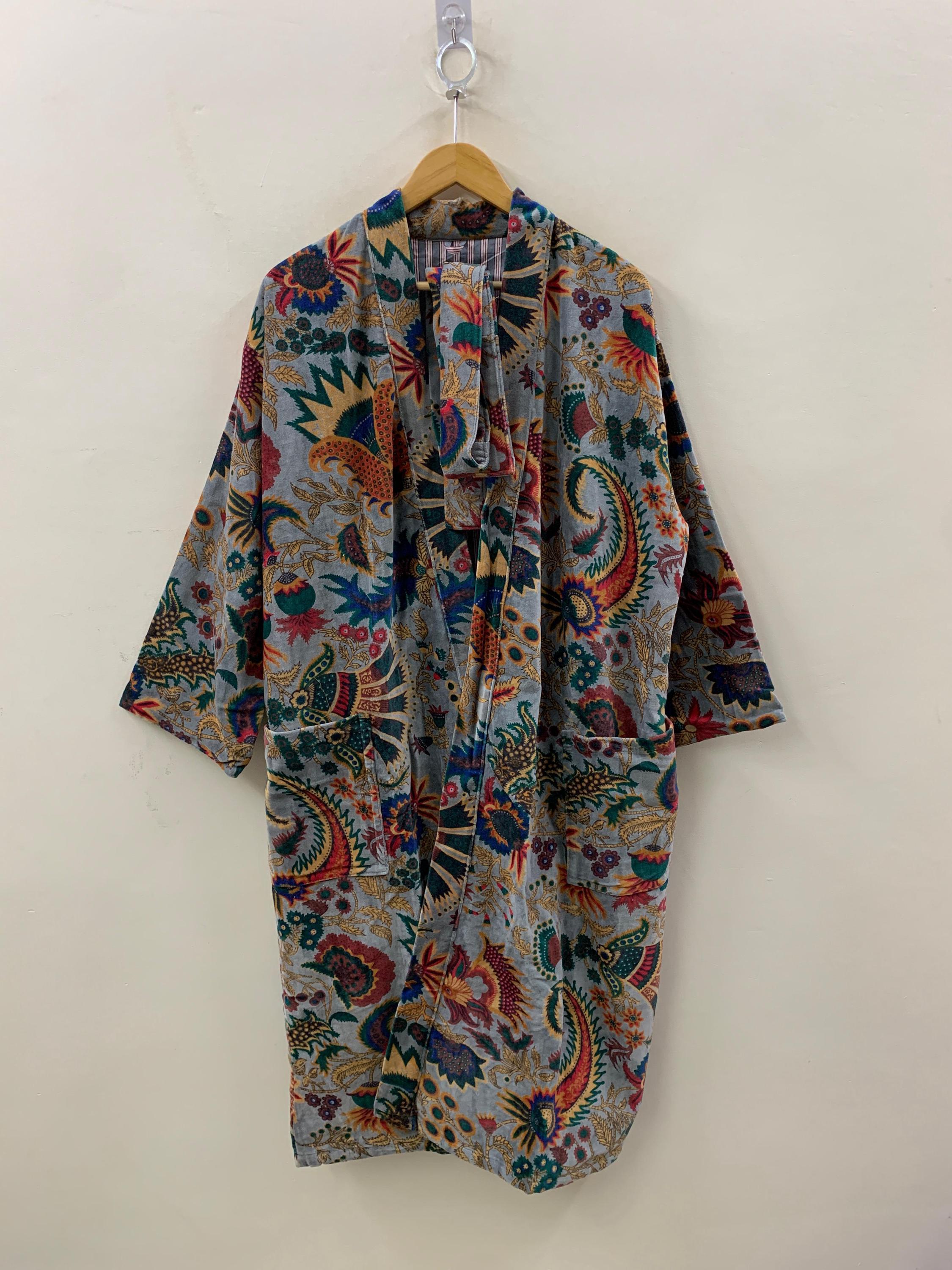 Velvet Kimono Robe Boho Style | Paisley Floral Print Lounge Wear | Dressing Gown | Women’s Bohemian Robe | Festival Outfit | Gift for Her