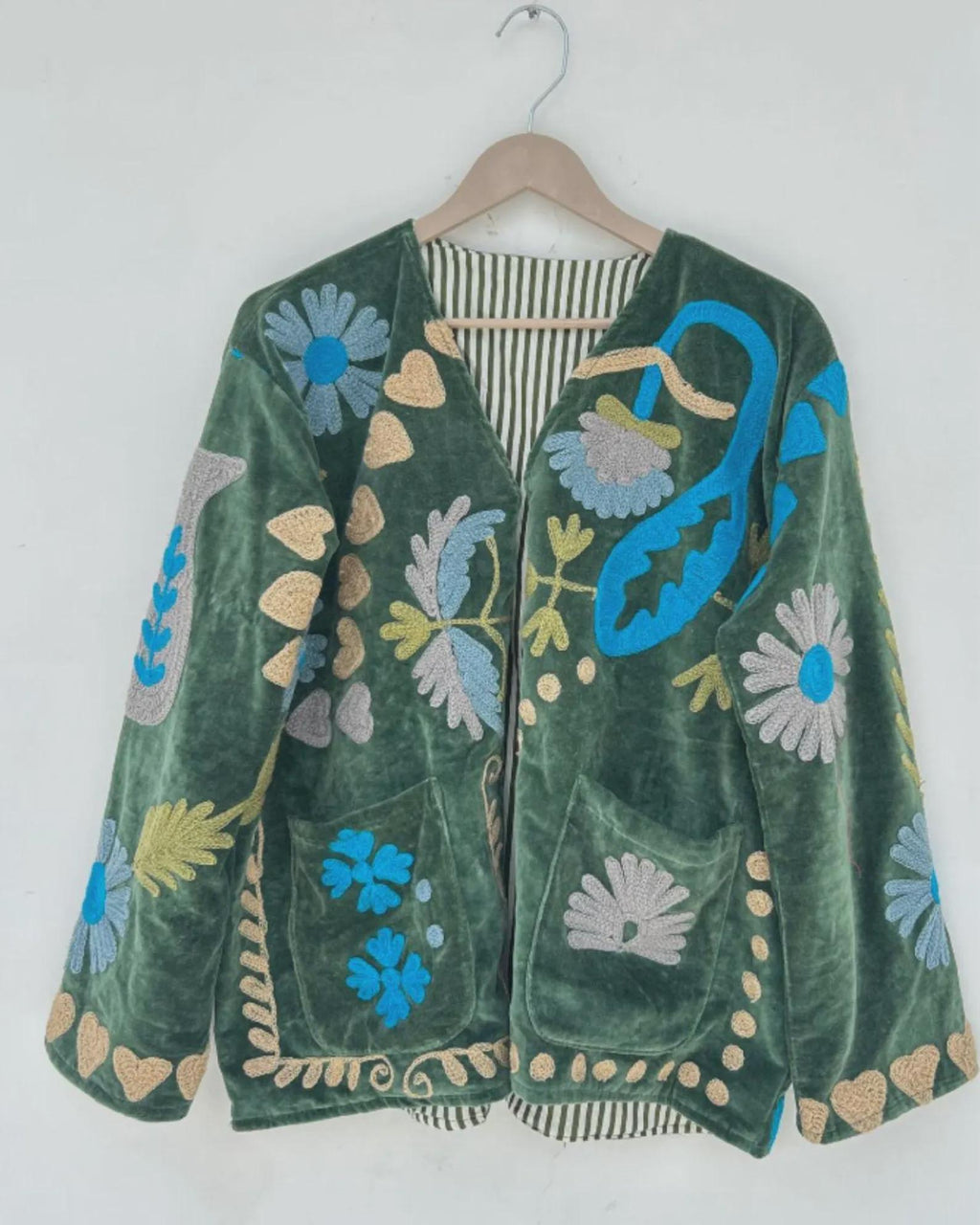 Indian Embroidered Velvet Jacket - Suzani Coat - Festival Bohemian Clothing - Handmade Vintage Style Suzani Jacket -Gift For Her
