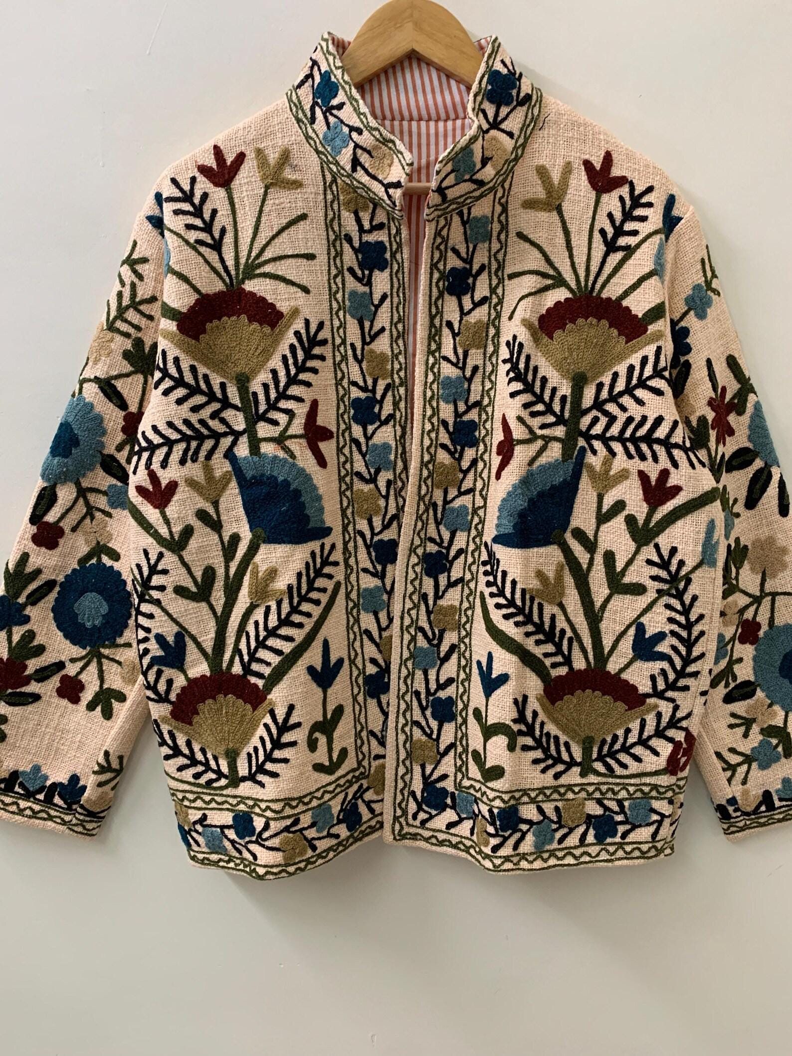 TNT Fabric Suzani Embroidery Short Jacket, Winter Wear Duster Jacket, Women's Coat