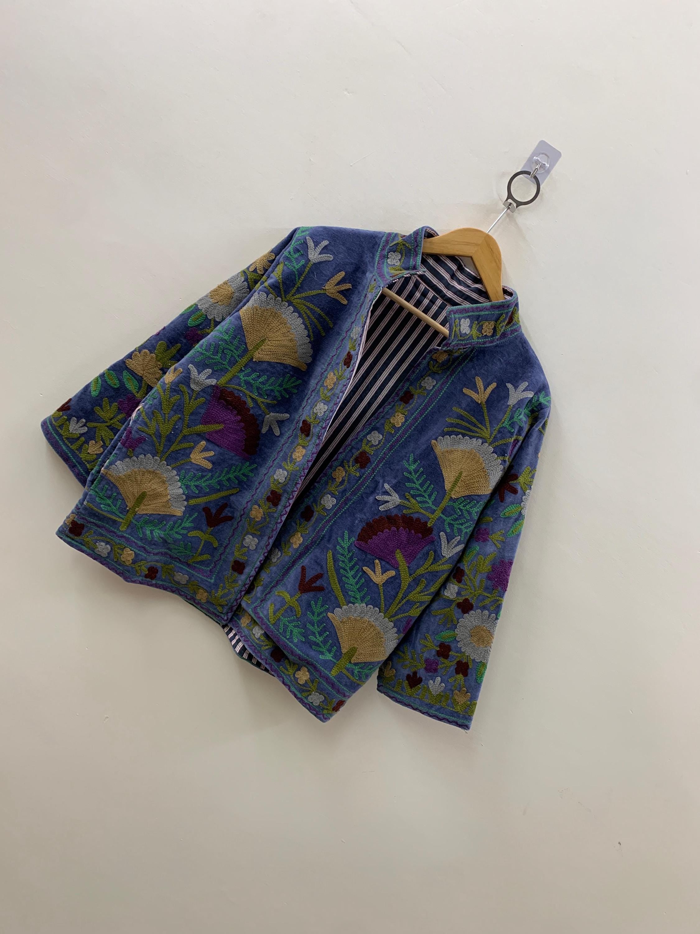 Bohemian Suzani Short Velvet Jacket | Festival Handmade Embroidered Coat |Ethnic Artisan Outerwear | Velvet Jacket for Women | Gift For Her