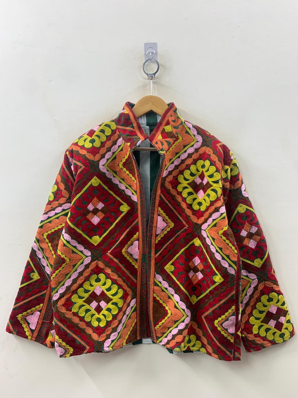 Colorful Suzani Velvet Jacket – Ethnic Tribal Bohemian Hand Embroidered Coat - Vintage Uzbek Jacket- Gift For Her