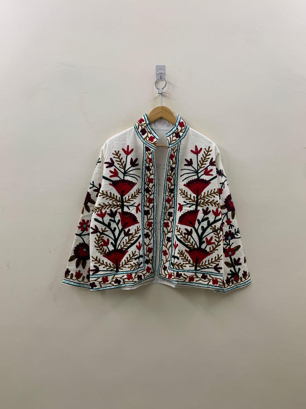 White Suzani TNT Fabric Short Boho Jacket | Long Sleeve Button Winter Coat | Short Jacket | Spring Bomber Jacket | Gift For Her