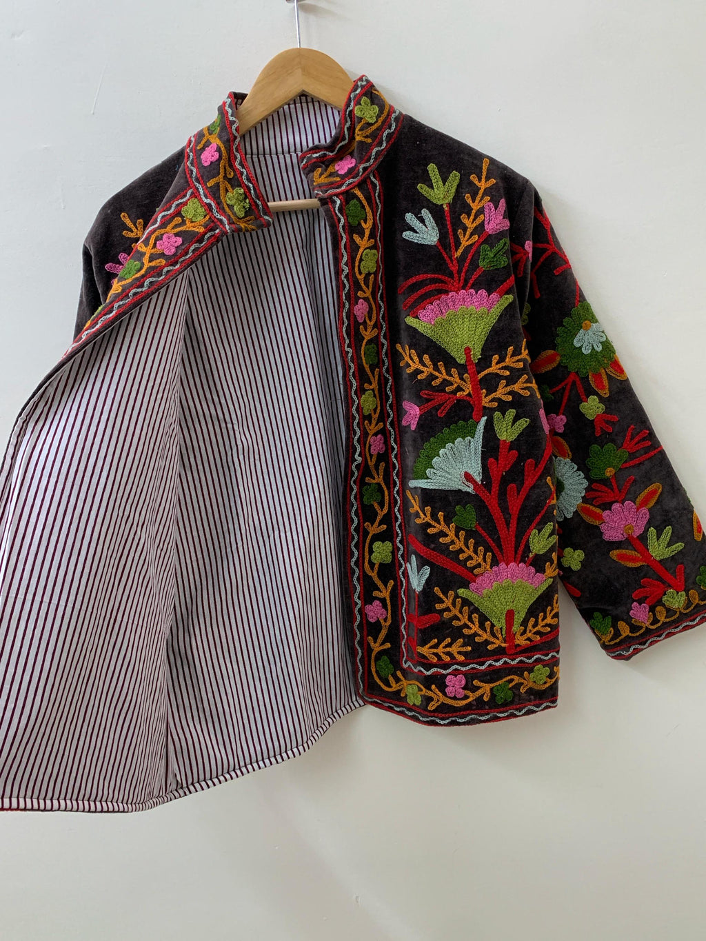 Embroidered Velvet Suzani Winter Jacket | Indian Boho Style Coat | Spring Bomber Jacket | Gift For Her | Suzani Outerwear | Duster Jacket