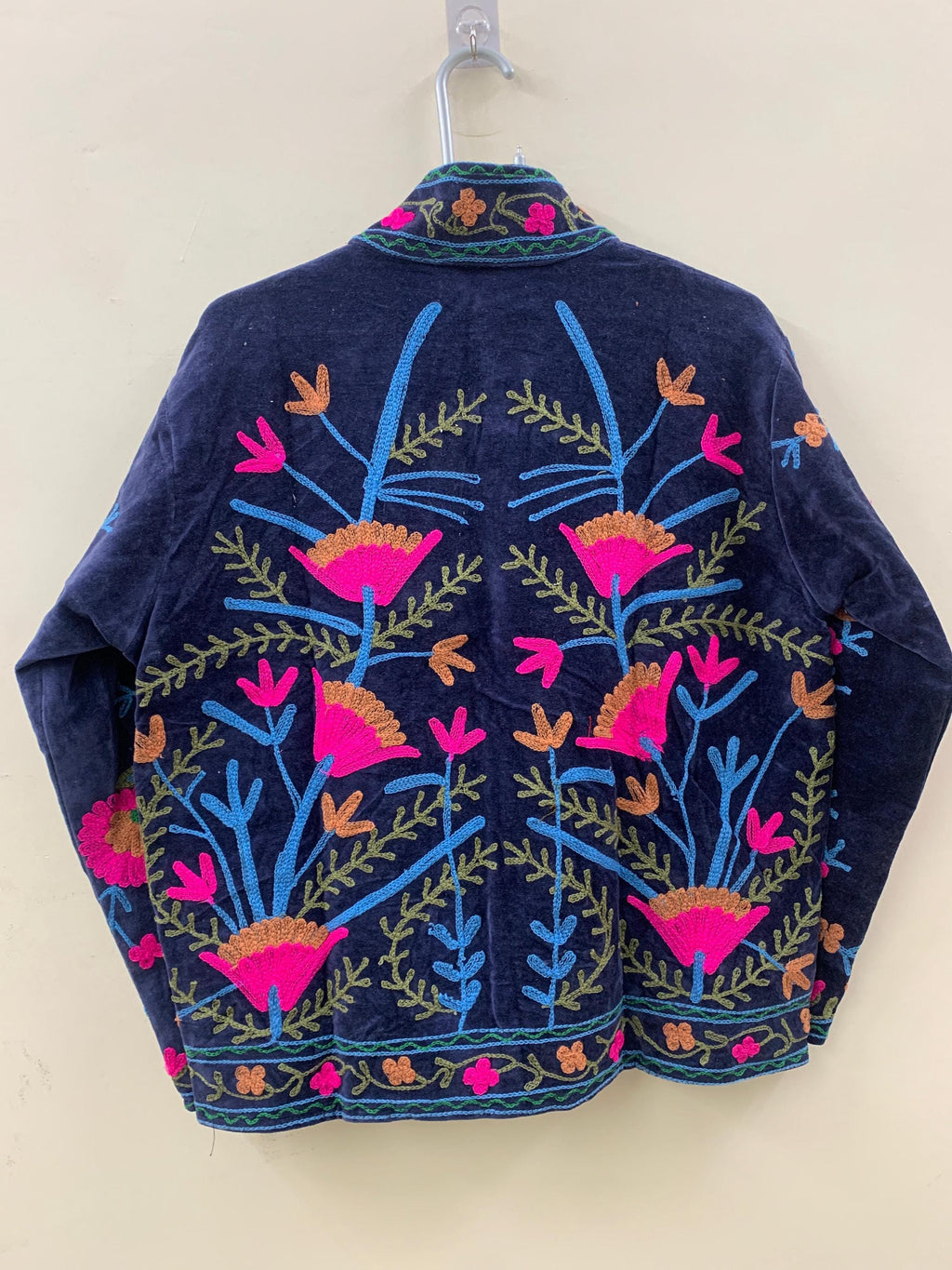 Blue Suzani Velvet Jacket Women |Embroidered Short Coat | Vintage Ethnic Style | Cropped Jacket | Winter Jacket | Gift For Her | Suzani Coat