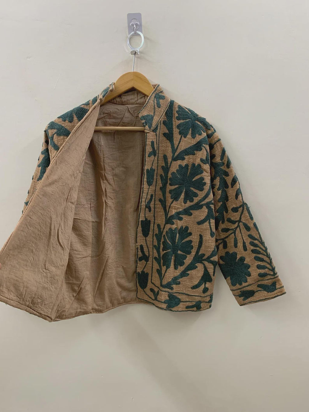 Suzani Cotton Short Coat, Women's Jacket, Indian Cotton Handmade Embroidery Coat, Suzani Cotton Boho Jacket, Gift For Her, Boho Suzani Coat