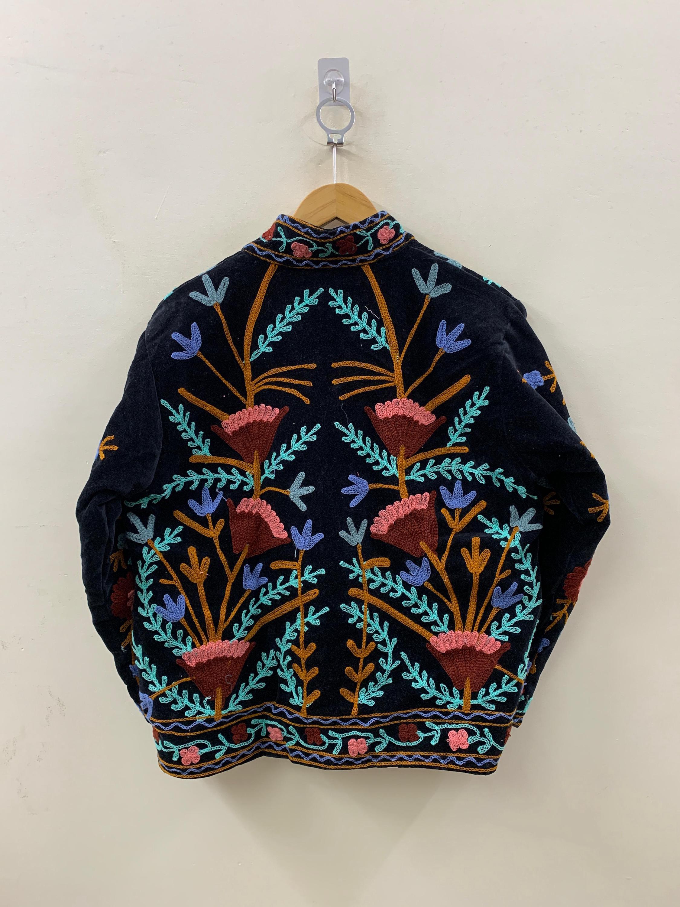 Suzani Embroidered Velvet Winter Jacket | Handmade Short Festival Coat | Ethnic Bohemian Outerwear | Winter Kimono Jacket | Gift For Wife