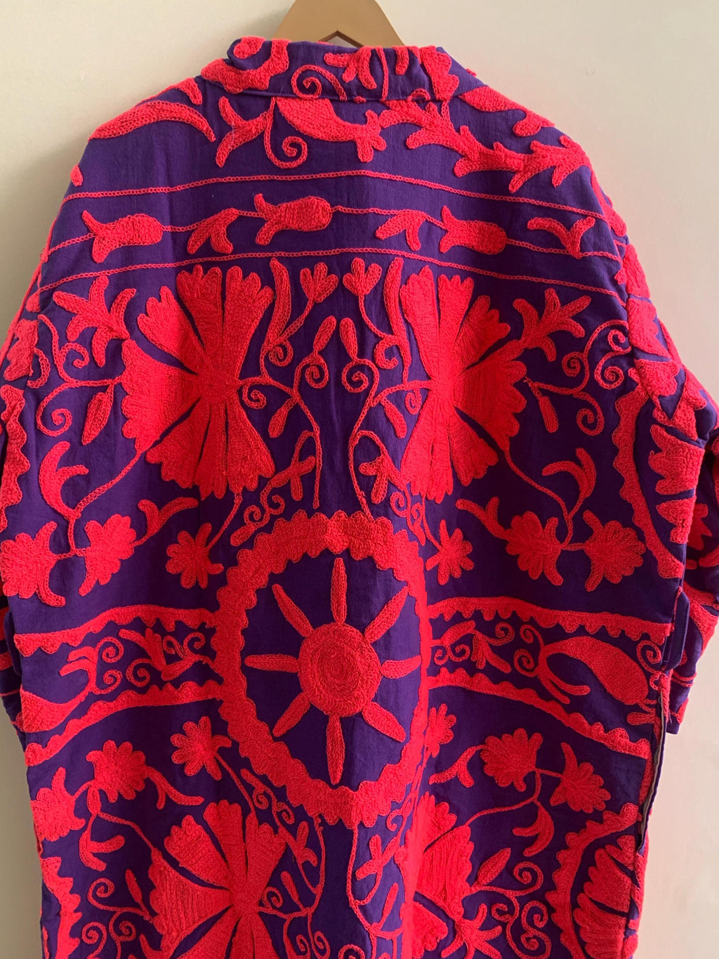 Embroidered Kimono Jacket Gift for Her | Unisex Boho Kimono | Purple Cotton Canvas Robe | Handmade Duster | Beach Cover Up | Festival Wear