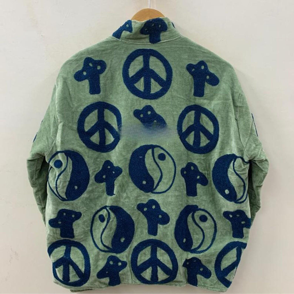 Soft Velvet Suzani Duster Jacket – Boho Embroidered Winter Coat with Peace & Yin-Yang Motifs - Gift For Her