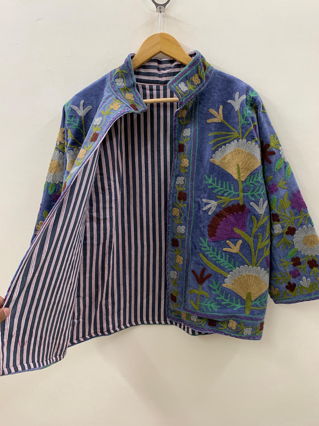 Bohemian Suzani Short Velvet Jacket | Festival Handmade Embroidered Coat |Ethnic Artisan Outerwear | Velvet Jacket for Women | Gift For Her