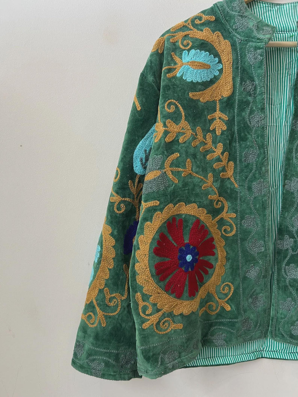 Suzani Embroidered Velvet Winter Jacket | Handmade Short Festival Coat | Ethnic Bohemian Outerwear | Winter Kimono Jacket | Gift For Wife