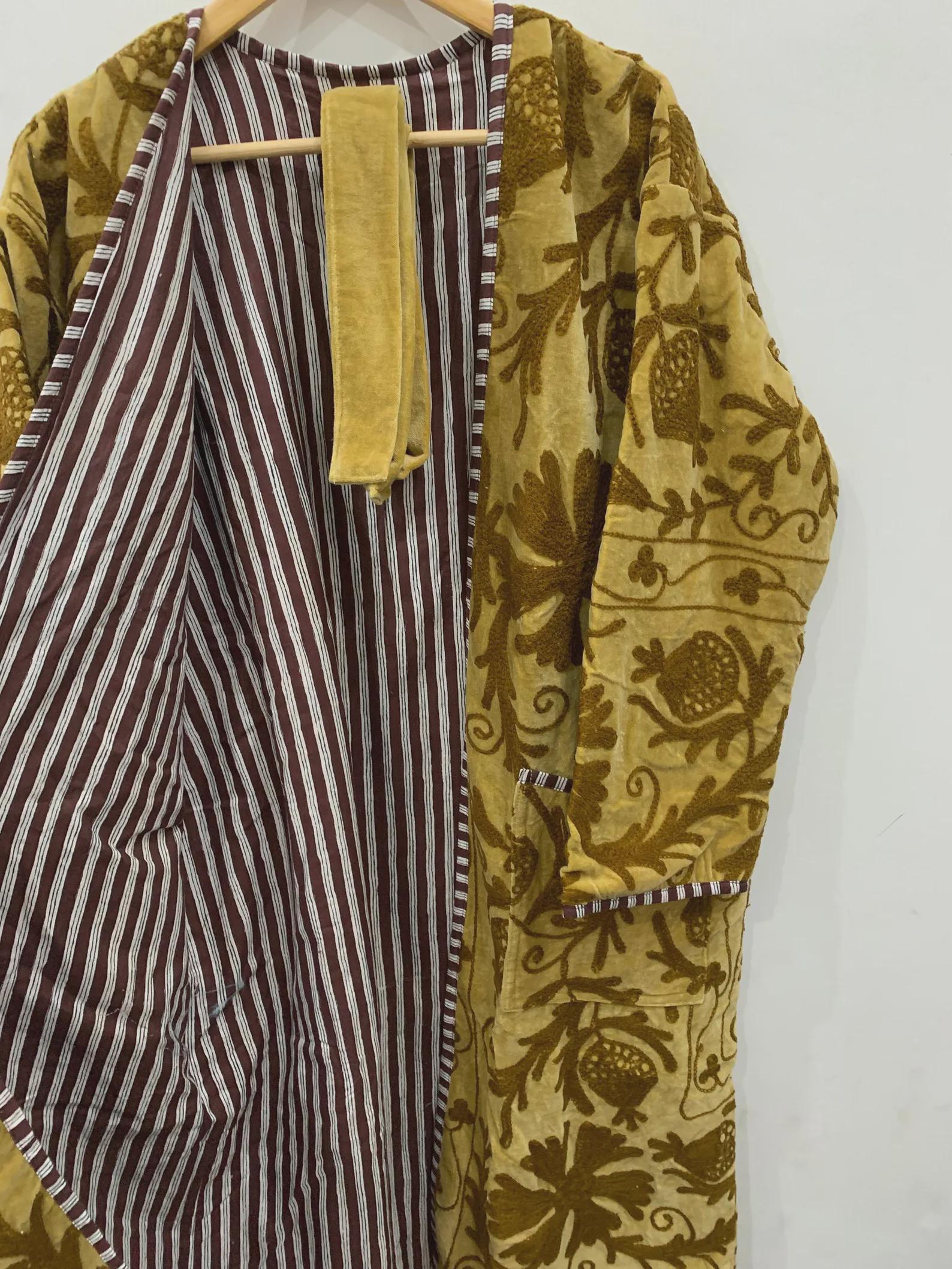 Bohemian Long Suzani Kimono Robe | Vintage Embroidered Duster Jacket | Handmade Uzbek Coat | Boho Festival Outfit | One Size | Duster Robe