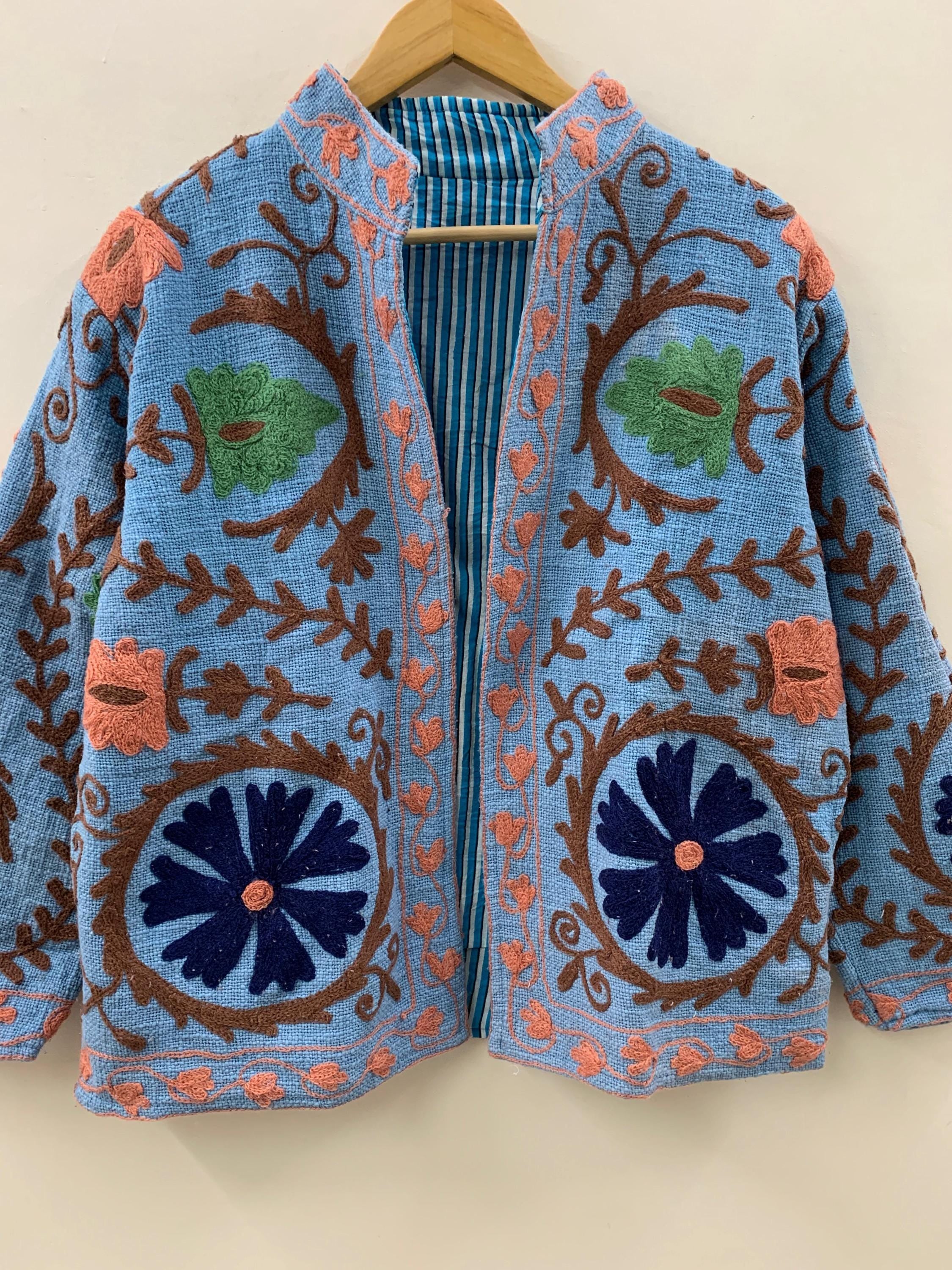 Handmade Suzani TNT Fabric Jacket | Short Boho Coat for Women | Button Closure Winter Outerwear | Stylish Spring Layer Gift