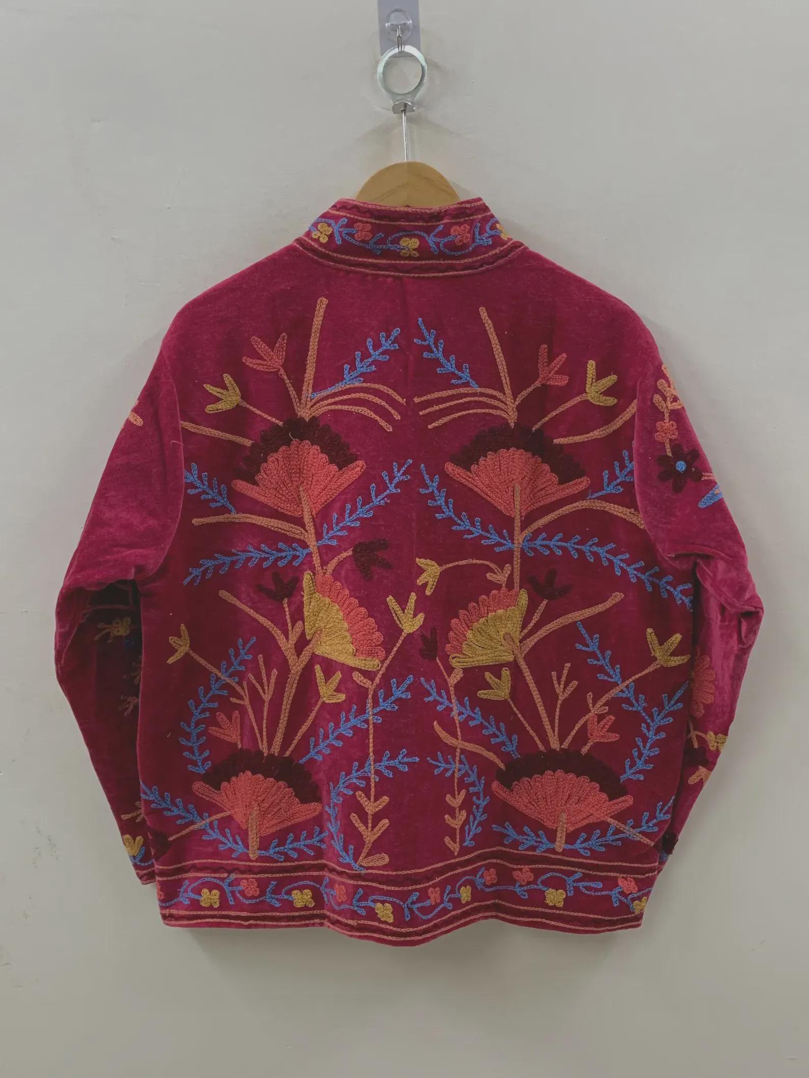 Ethnic Suzani Velvet Short Boho Jacket | Vintage Button Winter Coat | Short Jacket | Spring Bomber Jacket | Gift For Her | Suzani Pink Coat