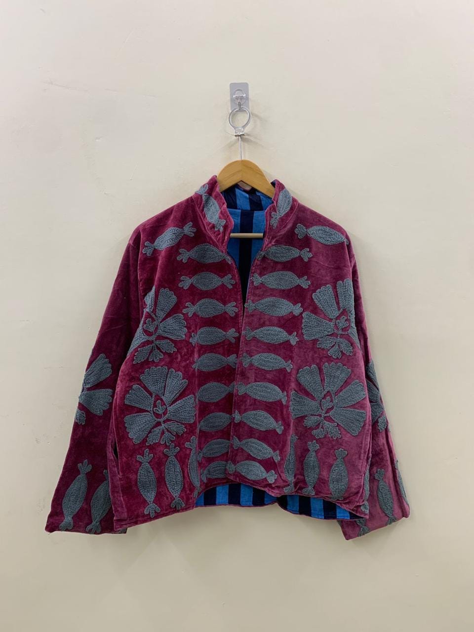 Soft Velvet Suzani Winter Short Jacket | Winter Handmade Jacket | Embroidered Jacket Coat | Velvet Jacket | Suzani Coat , Robe | One Size