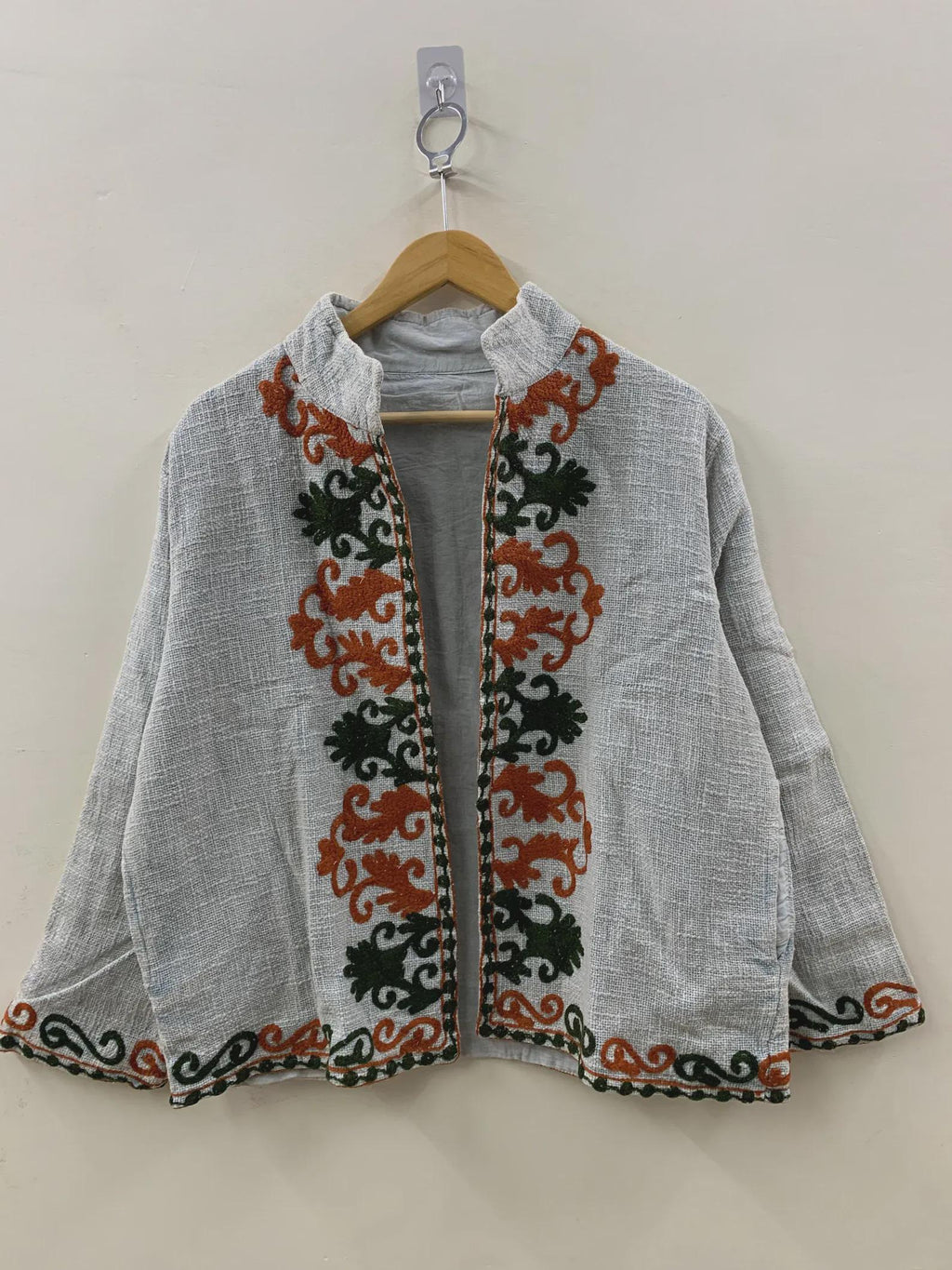 Handmade Embroidered TNT Cropped Jacket: Boho Streetwear Coat, Suzani Cotton Boho Jacket, Gift For Her, Boho Suzani Coat
