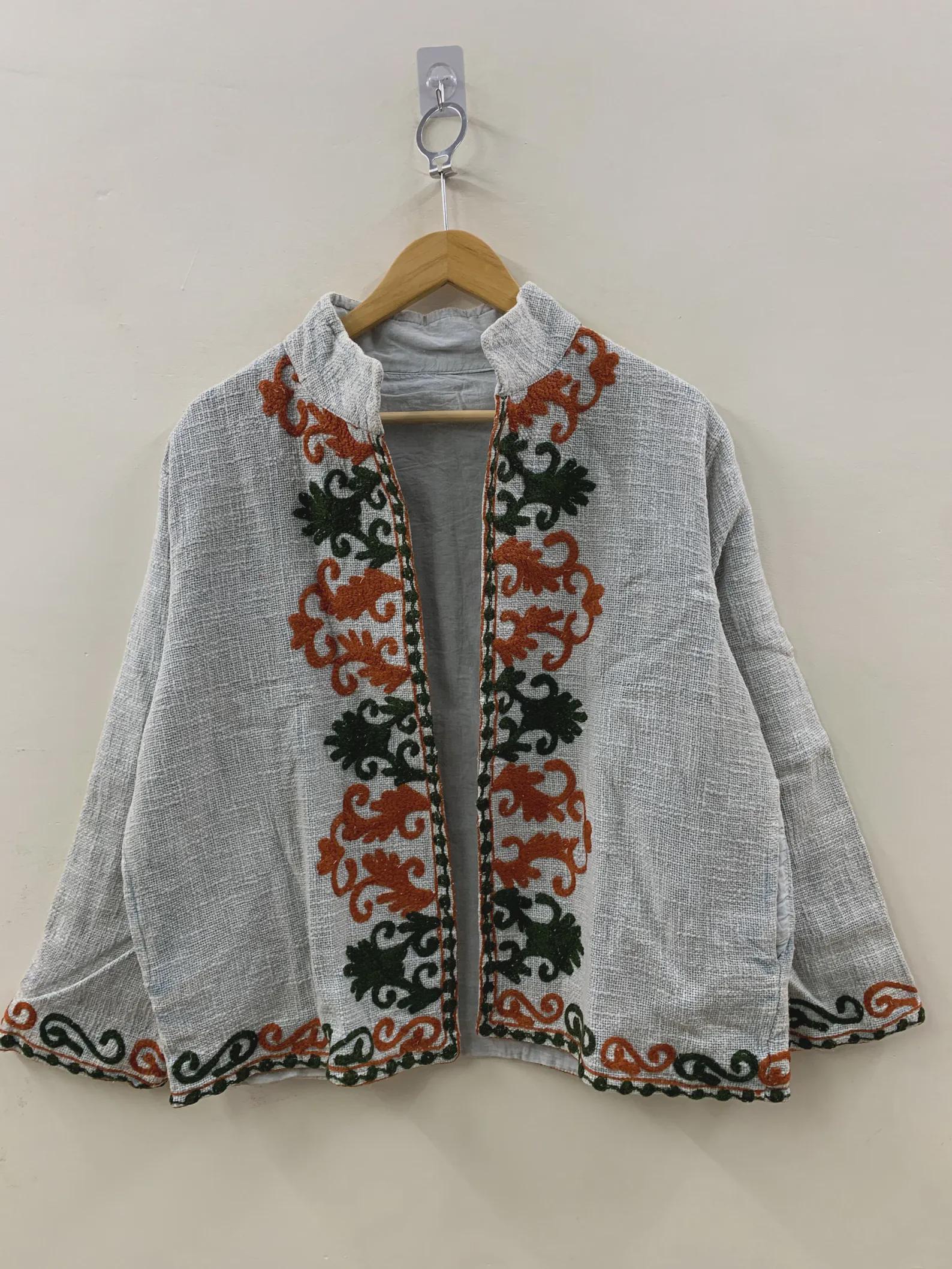 Handmade Embroidered TNT Cropped Jacket: Boho Streetwear Coat, Suzani Cotton Boho Jacket, Gift For Her, Boho Suzani Coat