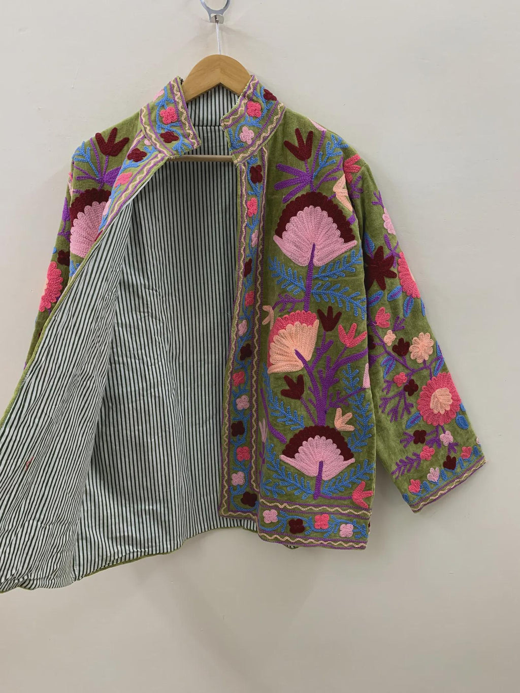 Suzani Embroidered Velvet Winter Jacket | Handmade Short Festival Coat | Ethnic Bohemian Outerwear | Winter Kimono Jacket | Gift For Wife