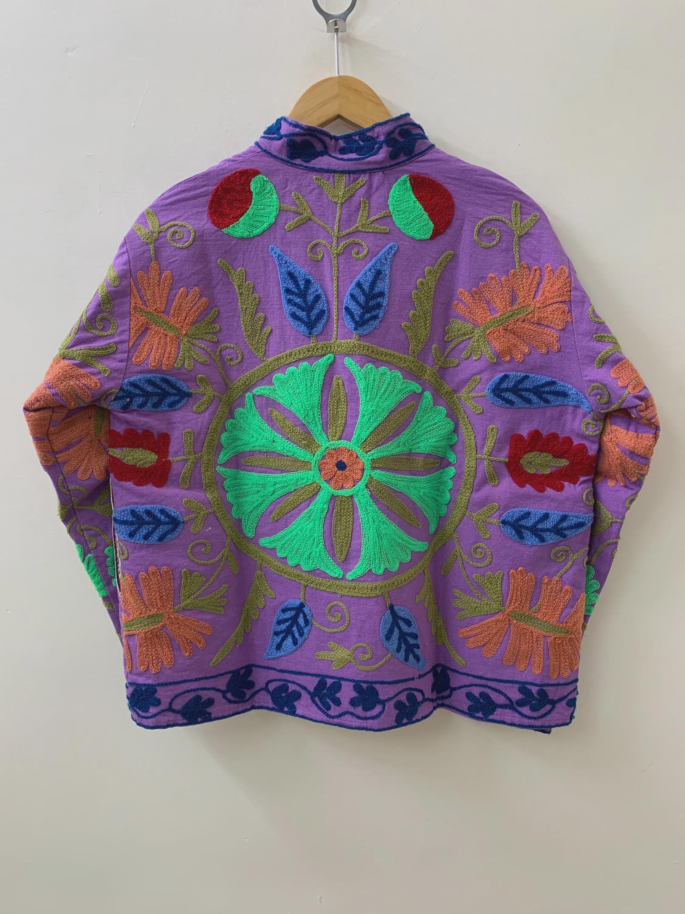 Velvet Suzani Short Coat | Embroidered Jacket Women | Suzani Kimono Robe | Boho Vintage Jacket | Ethnic Outerwear | Gift for Women