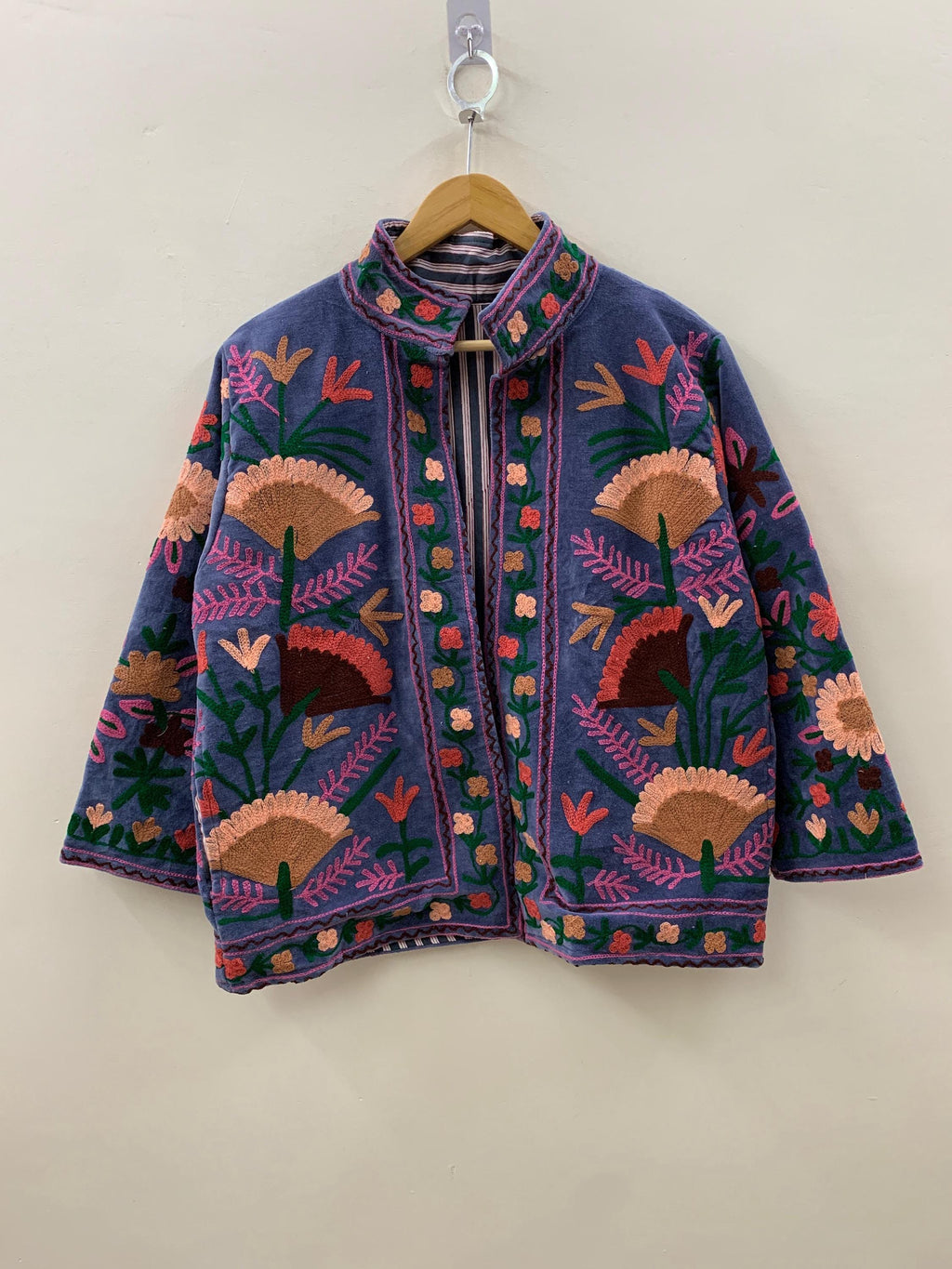 Boho Suzani Embroidered Velvet Jacket | Handmade Short Festival Coat | Ethnic Bohemian Outerwear | Winter Kimono Jacket | Gift For Wife