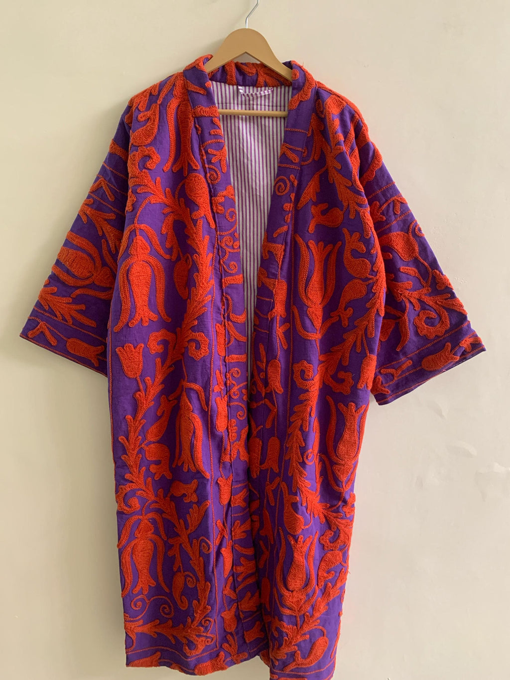 Embroidered Kimono | Unisex Kimono Jacket | Cotton Canvas Robe | Beach Cover Up | Gift for Her| Purple & Red Festival Jacket | Gift For Her