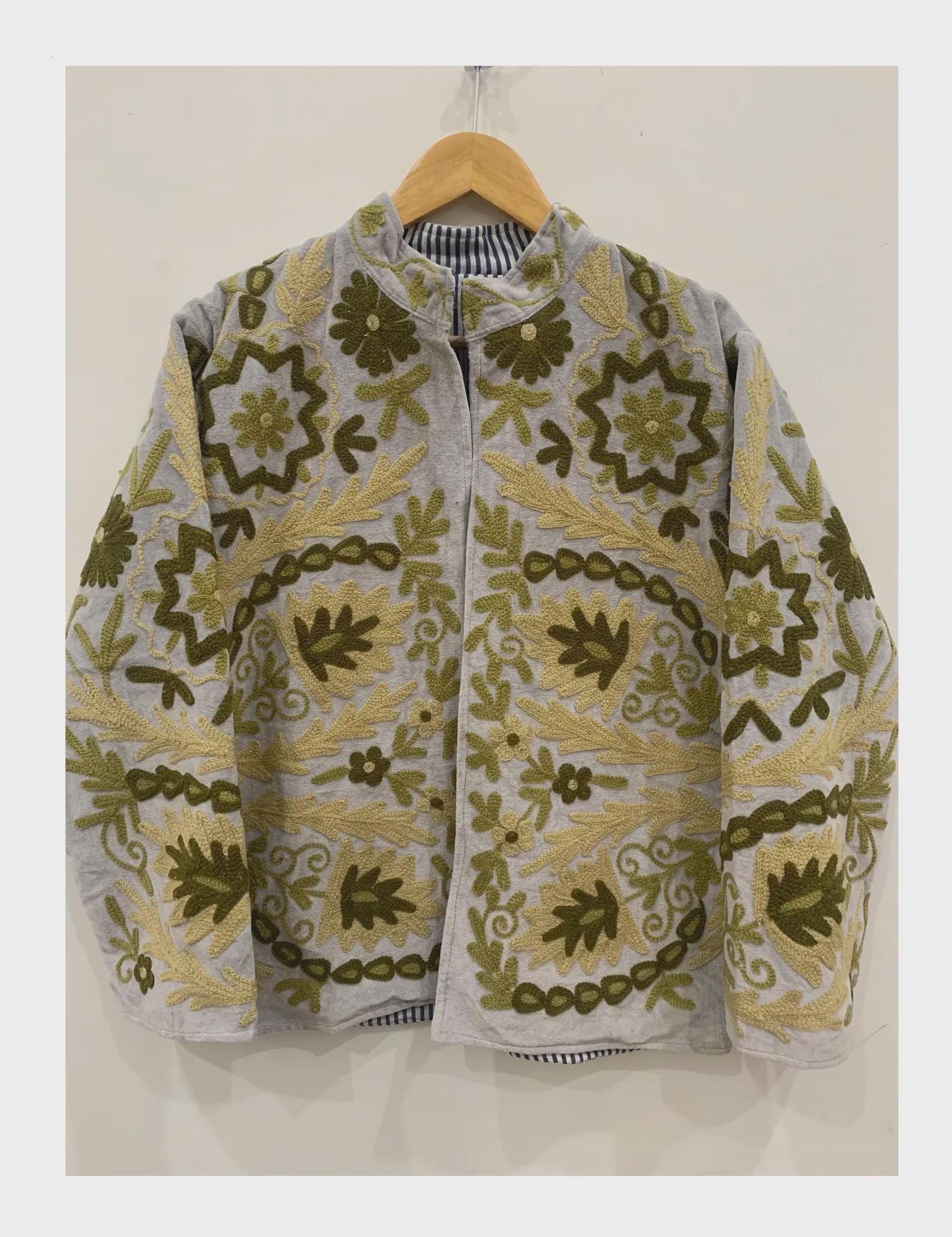 Hand Embroidered Suzani Artisan Short Jacket |Autumn Winter Boho Jacket | Special Gift | Bomber Kimono Style Jacket | Oversized Boho Jacket